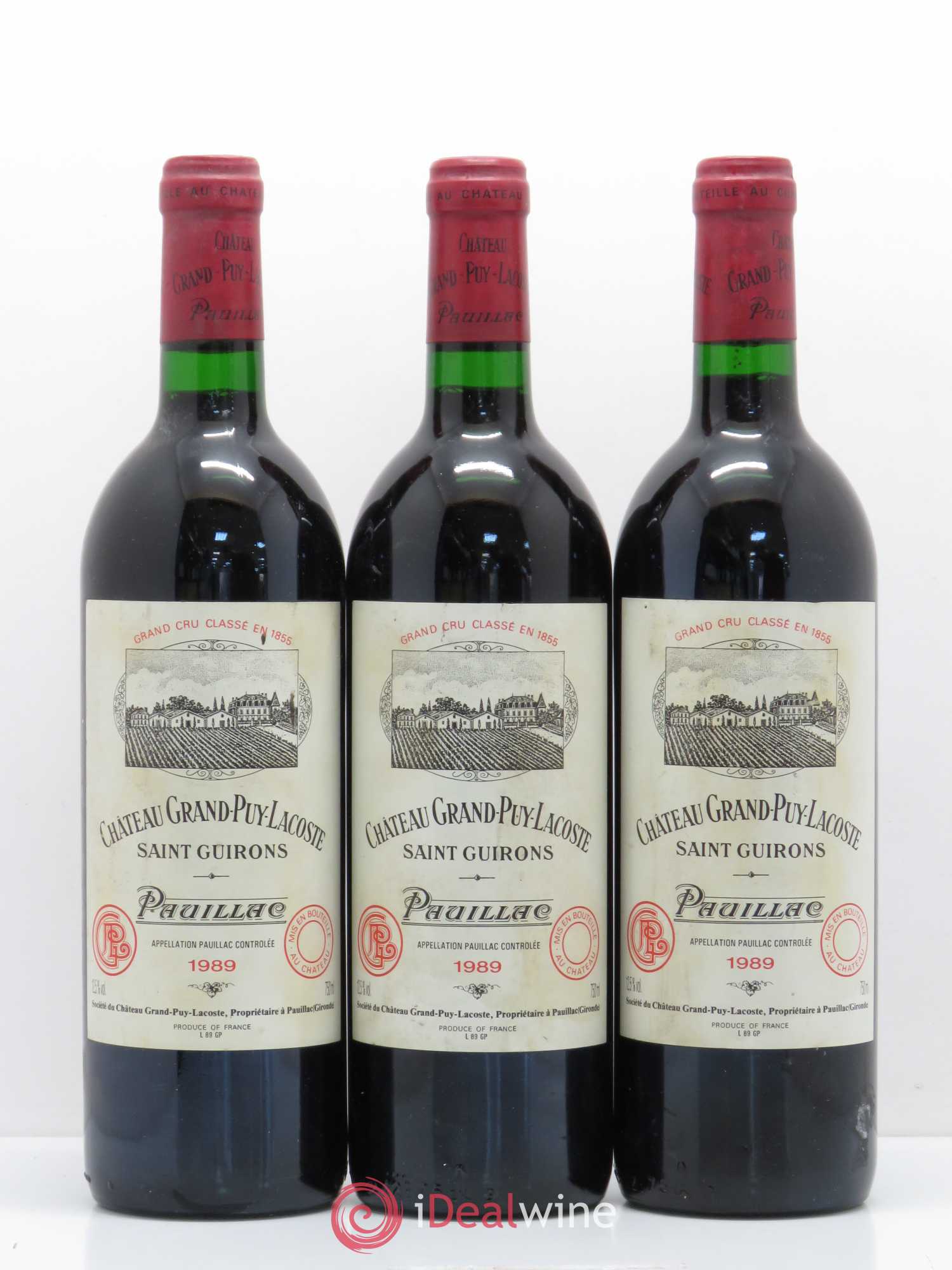 Château Grand Puy Lacoste 5ème Grand Cru Classé 1989 - Lot de 3 bouteilles - 0