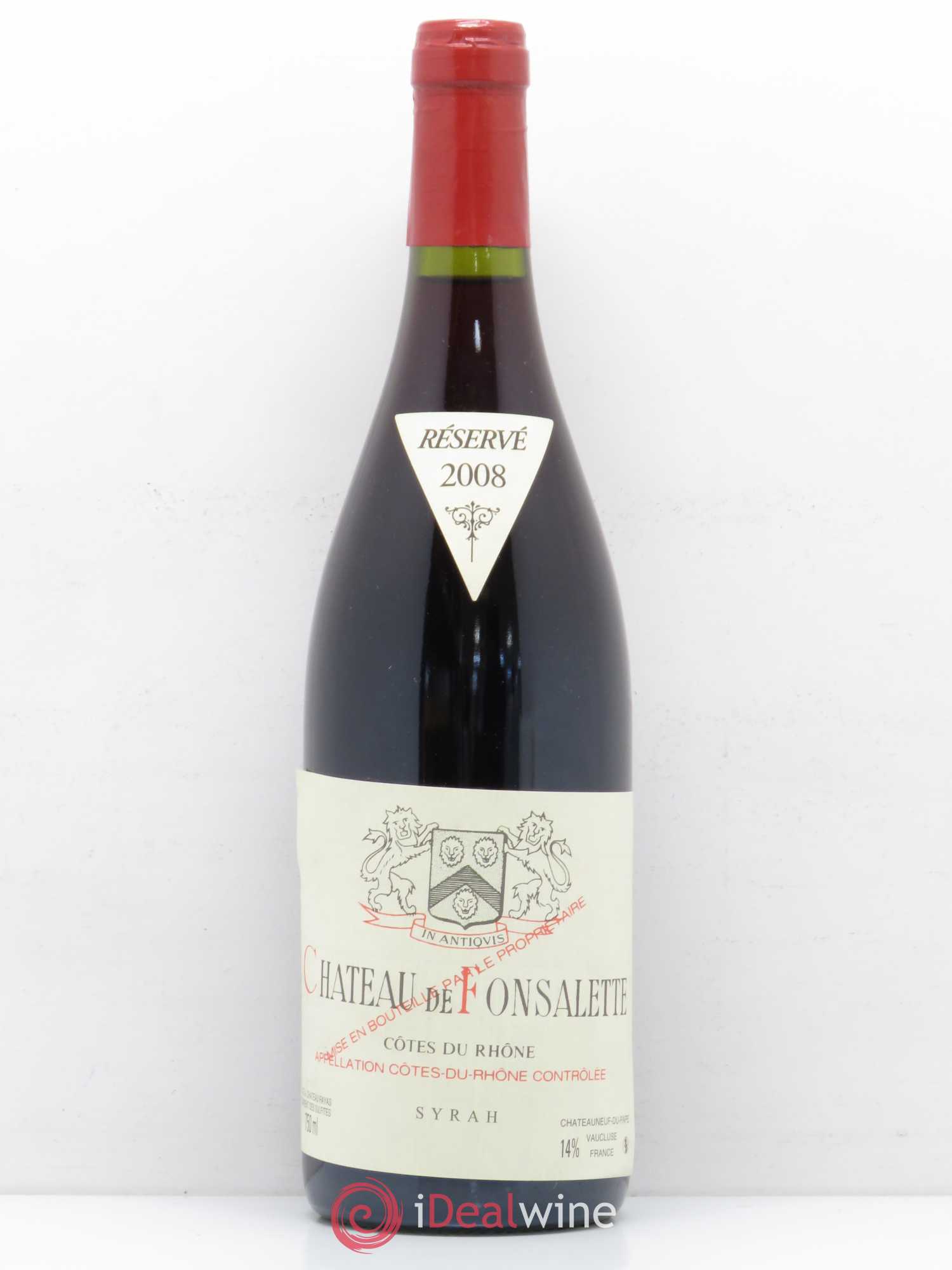 Côtes-du-Rhône Cuvée Syrah Château de Fonsalette 2008 - Lot de 1 bouteille - 0