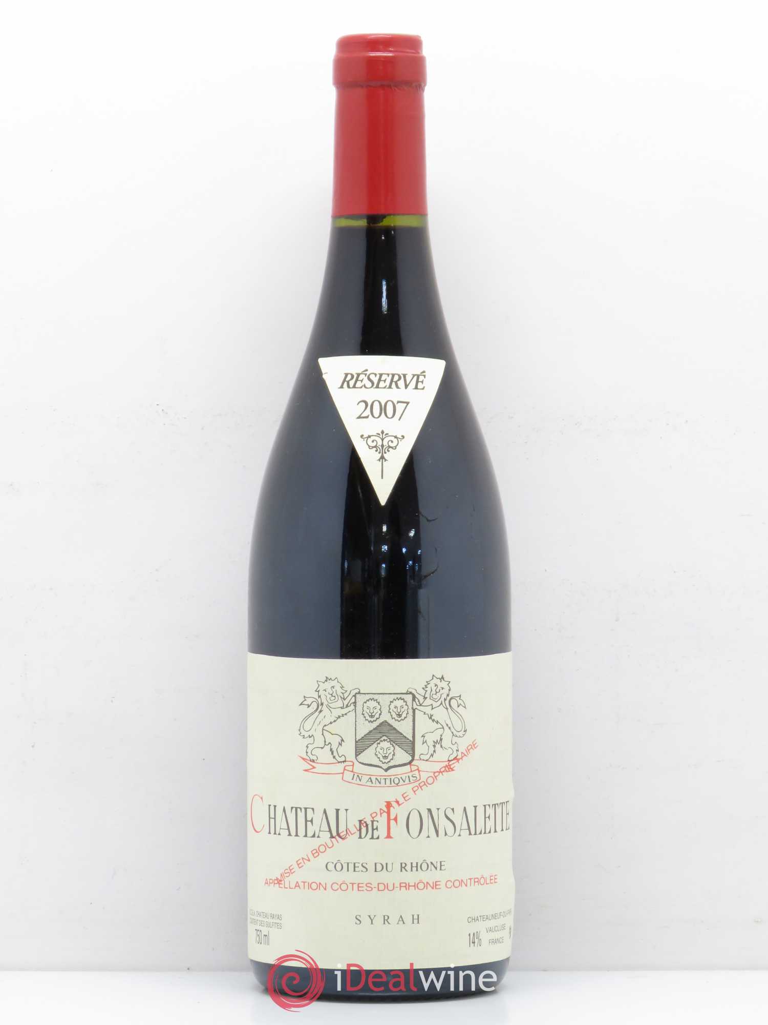 Côtes-du-Rhône Cuvée Syrah Château de Fonsalette 2007 - Lot de 1 bouteille - 0