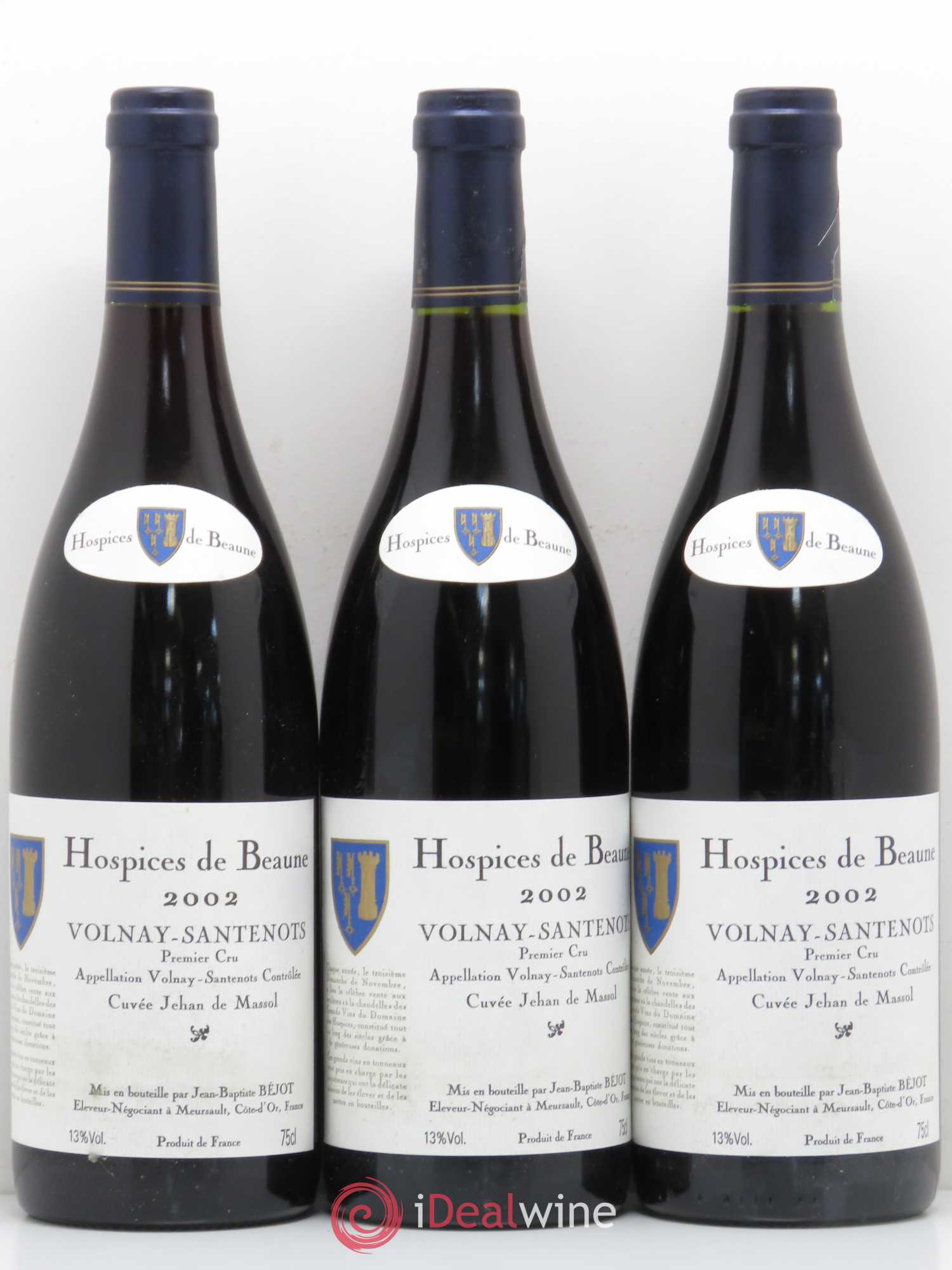 Volnay 1er Cru Santenots Cuvee Jehan de Massol Hospices de Beaune JB Bejot 2002 - Posten von 3 Flaschen - 0