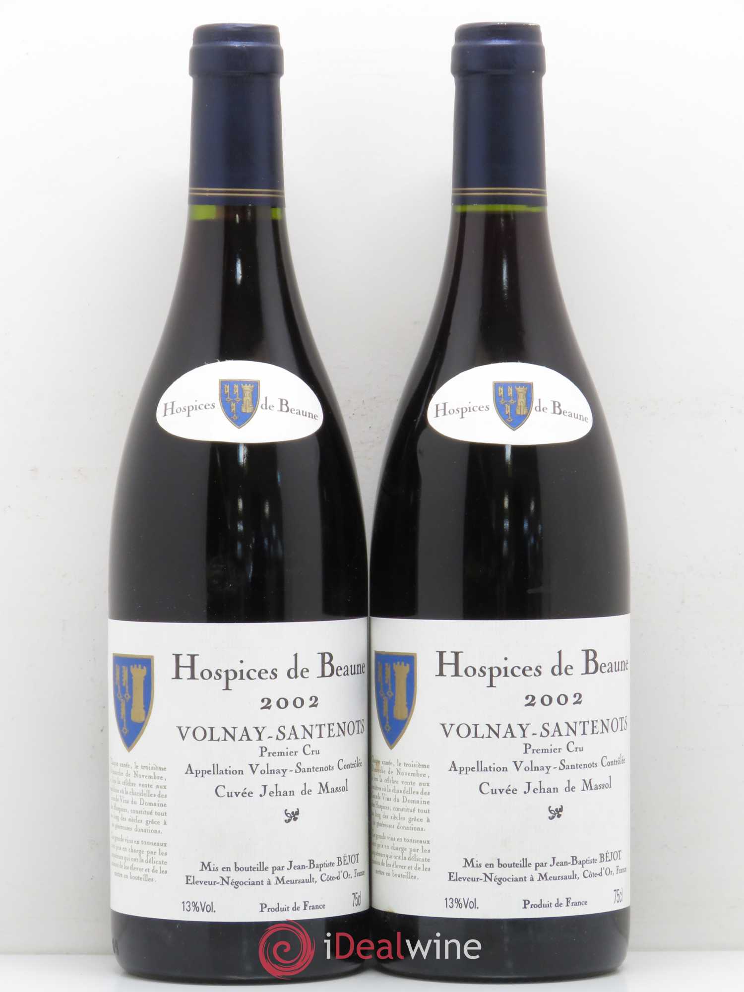 Volnay 1er Cru Santenots Cuvee Jehan de Massol Hospices de Beaune JB Bejot 2002 - Posten von 2 Flaschen - 0