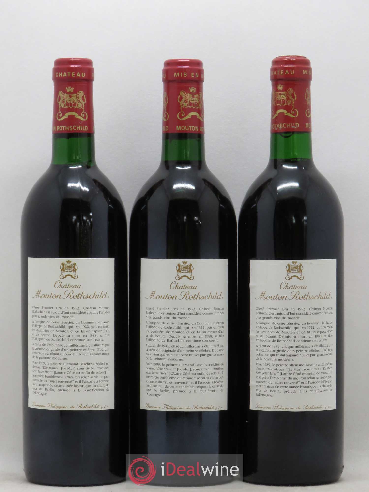 Château Mouton Rothschild 1er Grand Cru Classé 1989 - Lot de 3 bouteilles - 1