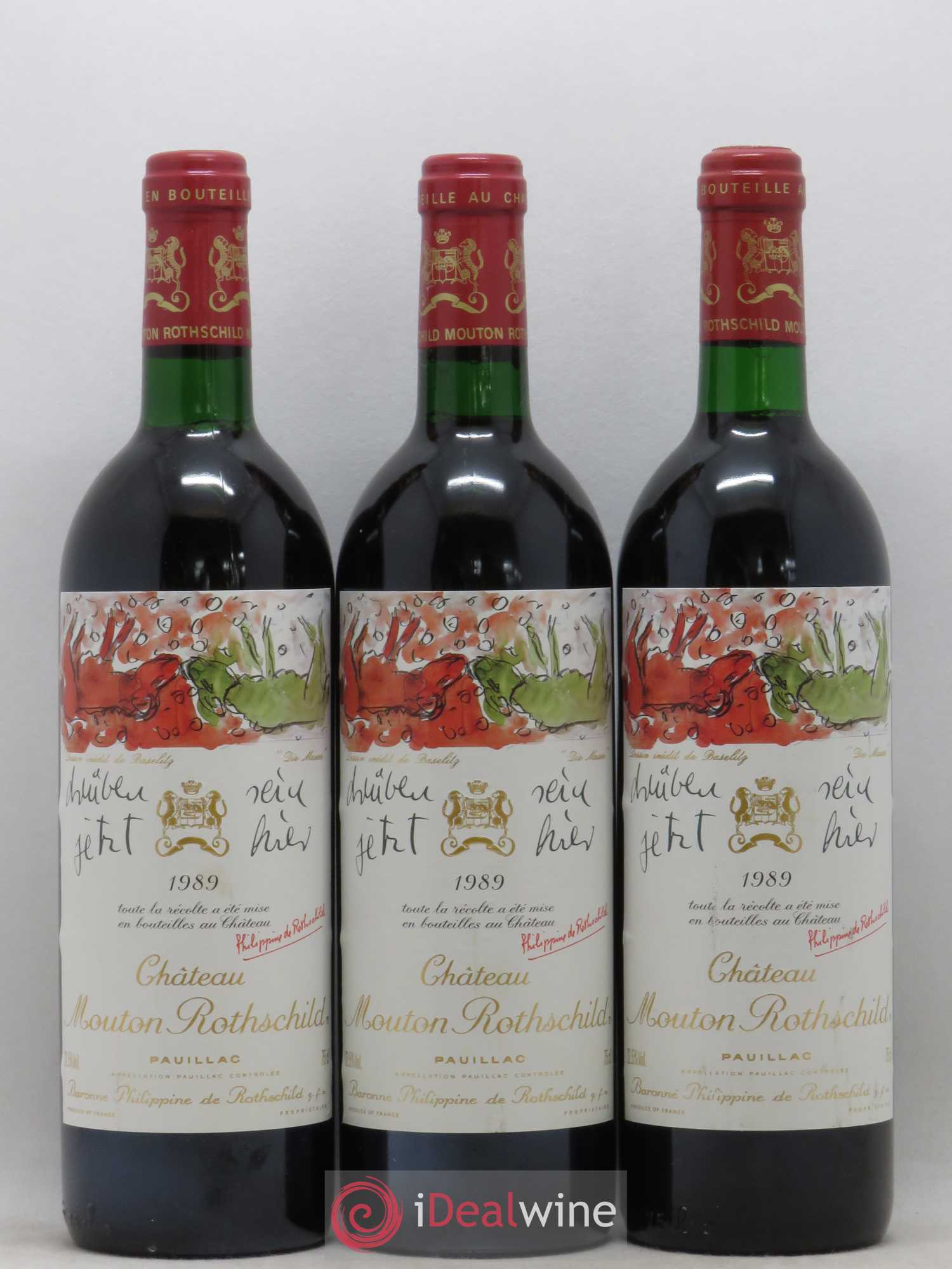 Château Mouton Rothschild 1er Grand Cru Classé 1989 - Lot de 3 bouteilles - 0