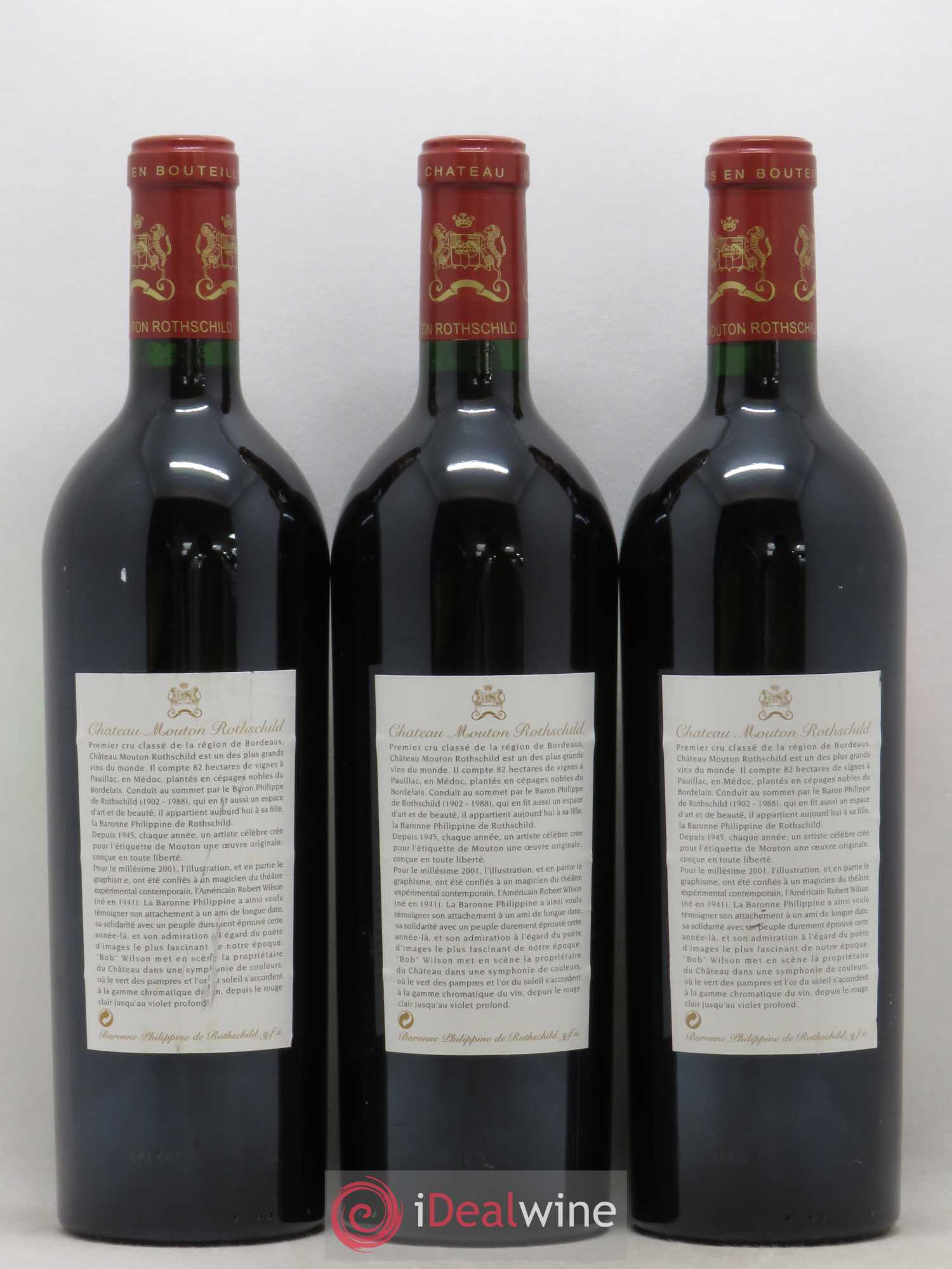 Château Mouton Rothschild 1er Grand Cru Classé 2001 - Lot de 3 bouteilles - 1