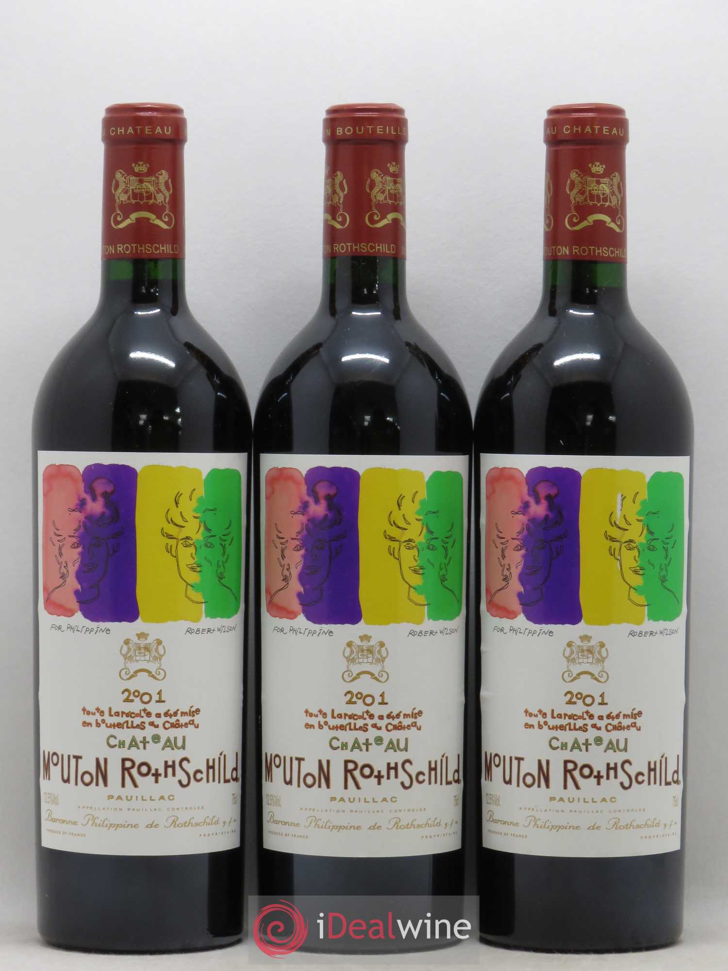 Château Mouton Rothschild 1er Grand Cru Classé 2001 - Lot de 3 bouteilles - 0