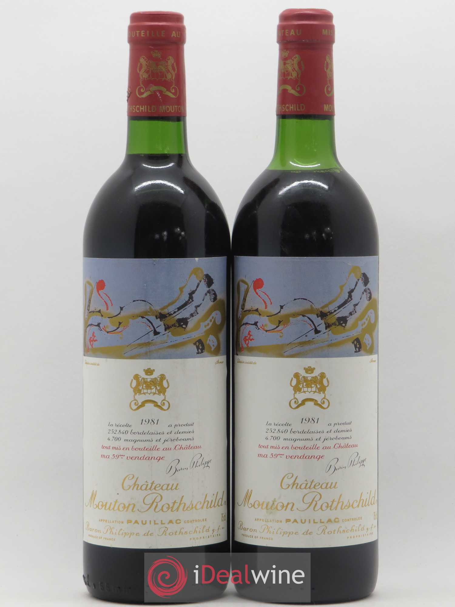 Château Mouton Rothschild 1er Grand Cru Classé 1981 - Lot de 2 bouteilles - 0