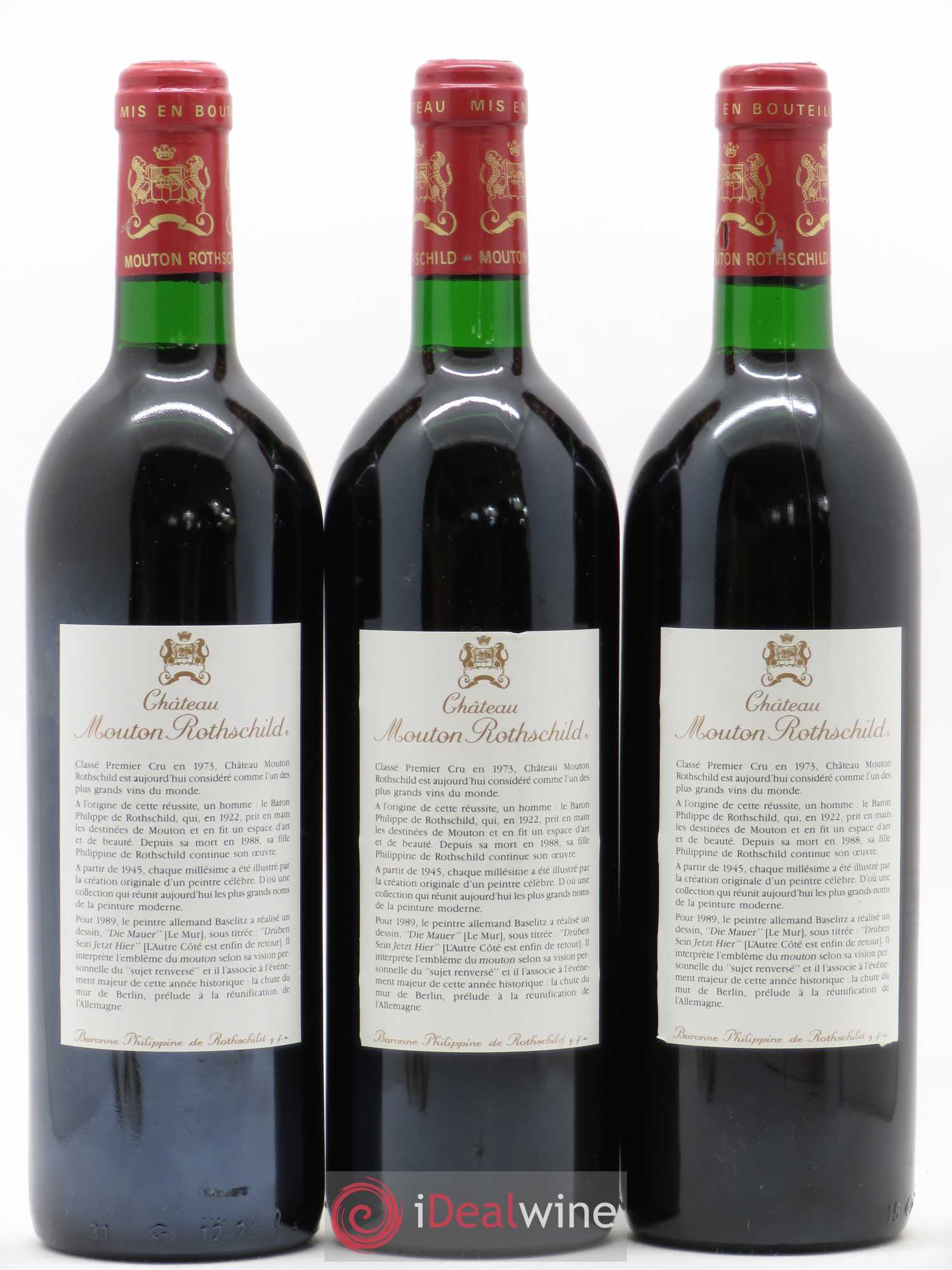 Château Mouton Rothschild 1er Grand Cru Classé 1989 - Lot de 3 bouteilles - 1