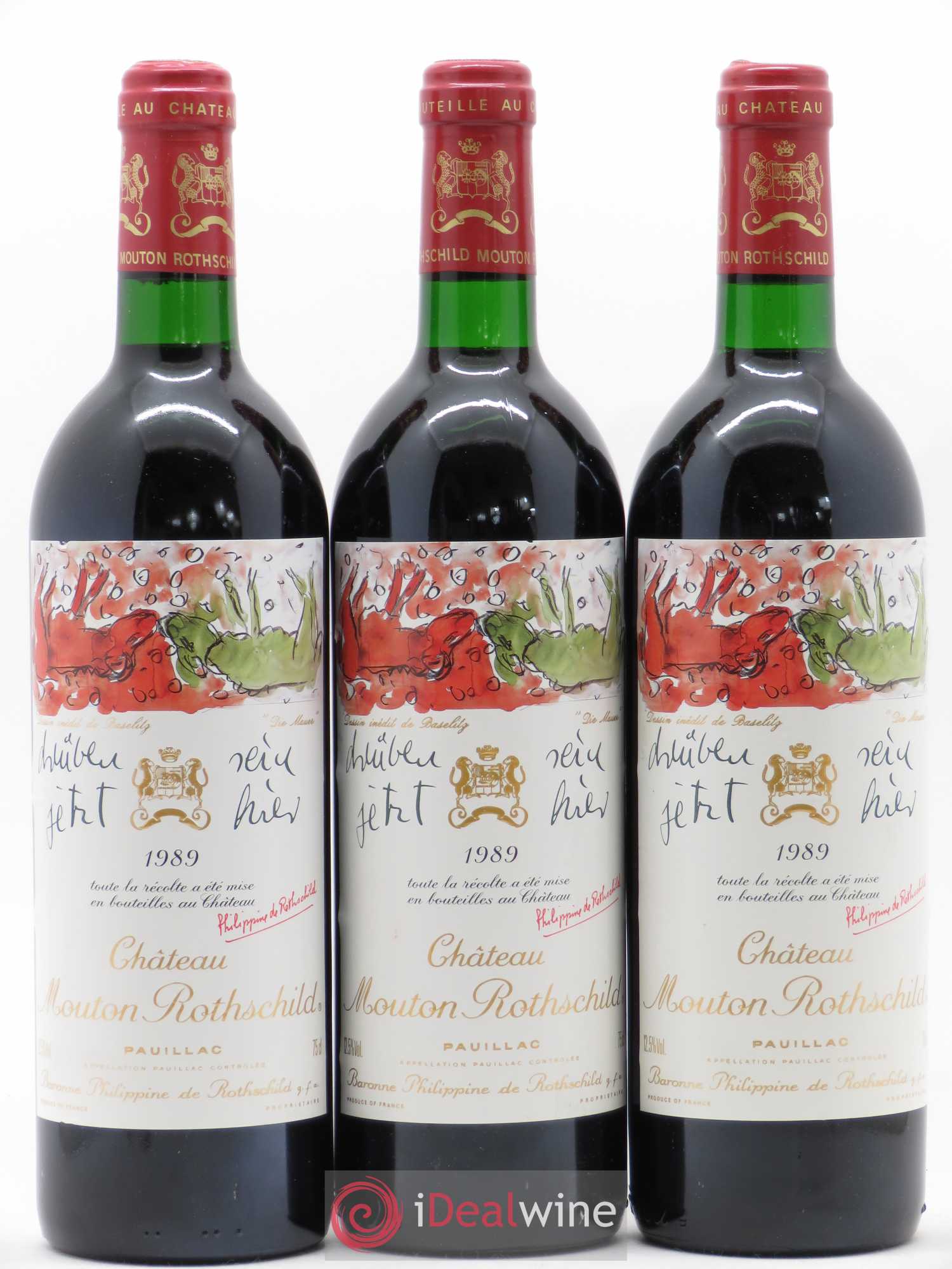 Château Mouton Rothschild 1er Grand Cru Classé 1989 - Lot de 3 bouteilles - 0