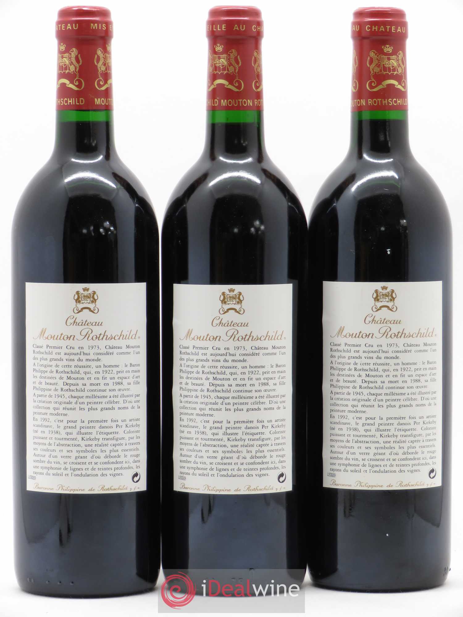 Château Mouton Rothschild 1er Grand Cru Classé 1992 - Lot de 3 bouteilles - 1