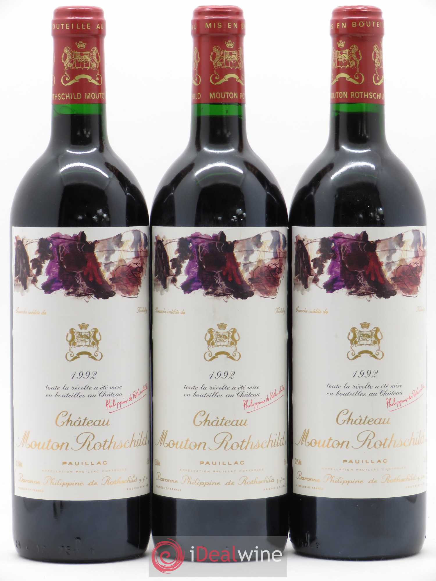 Château Mouton Rothschild 1er Grand Cru Classé 1992 - Lot de 3 bouteilles - 0