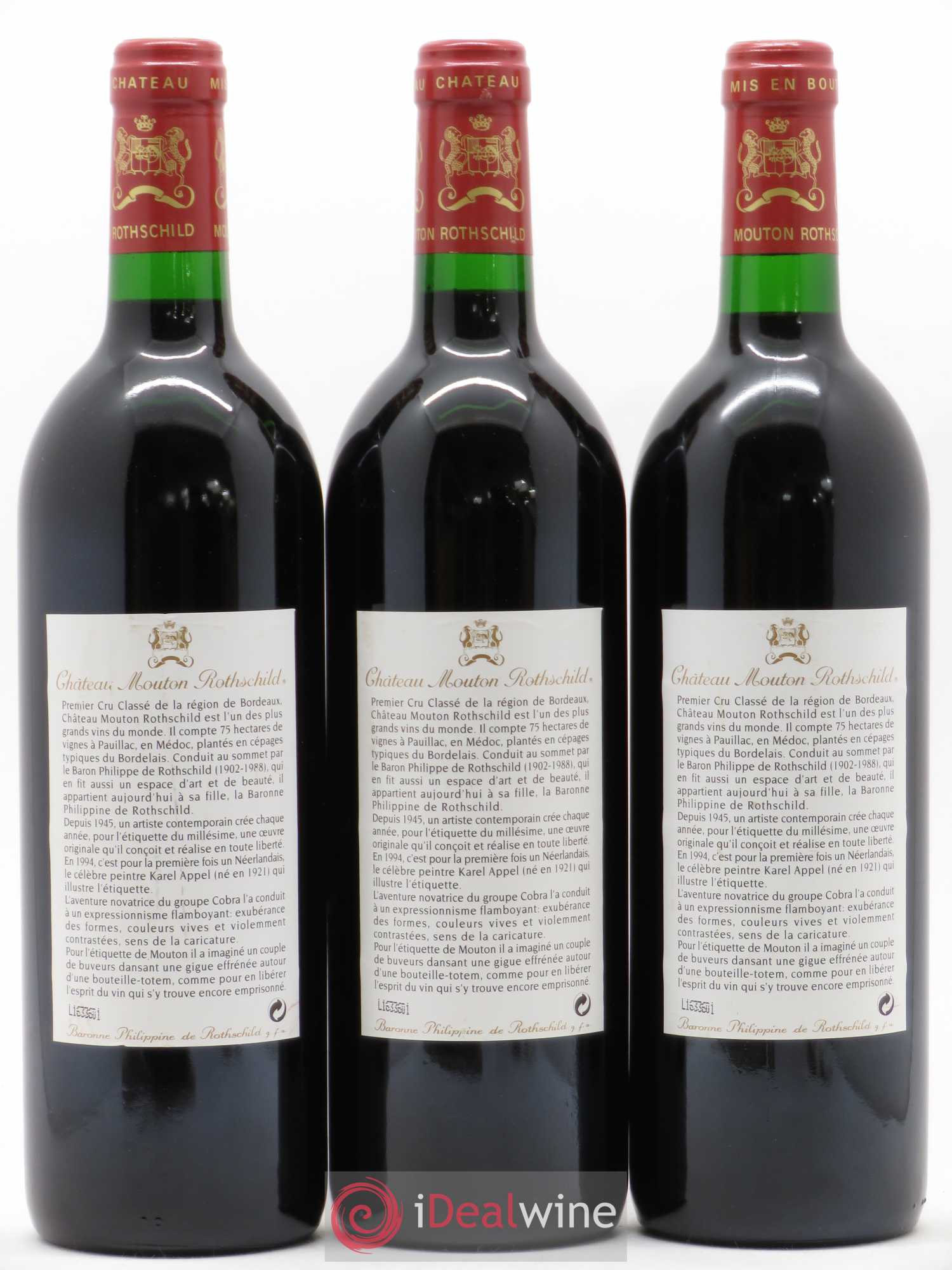 Château Mouton Rothschild 1er Grand Cru Classé 1994 - Lot de 3 bouteilles - 1