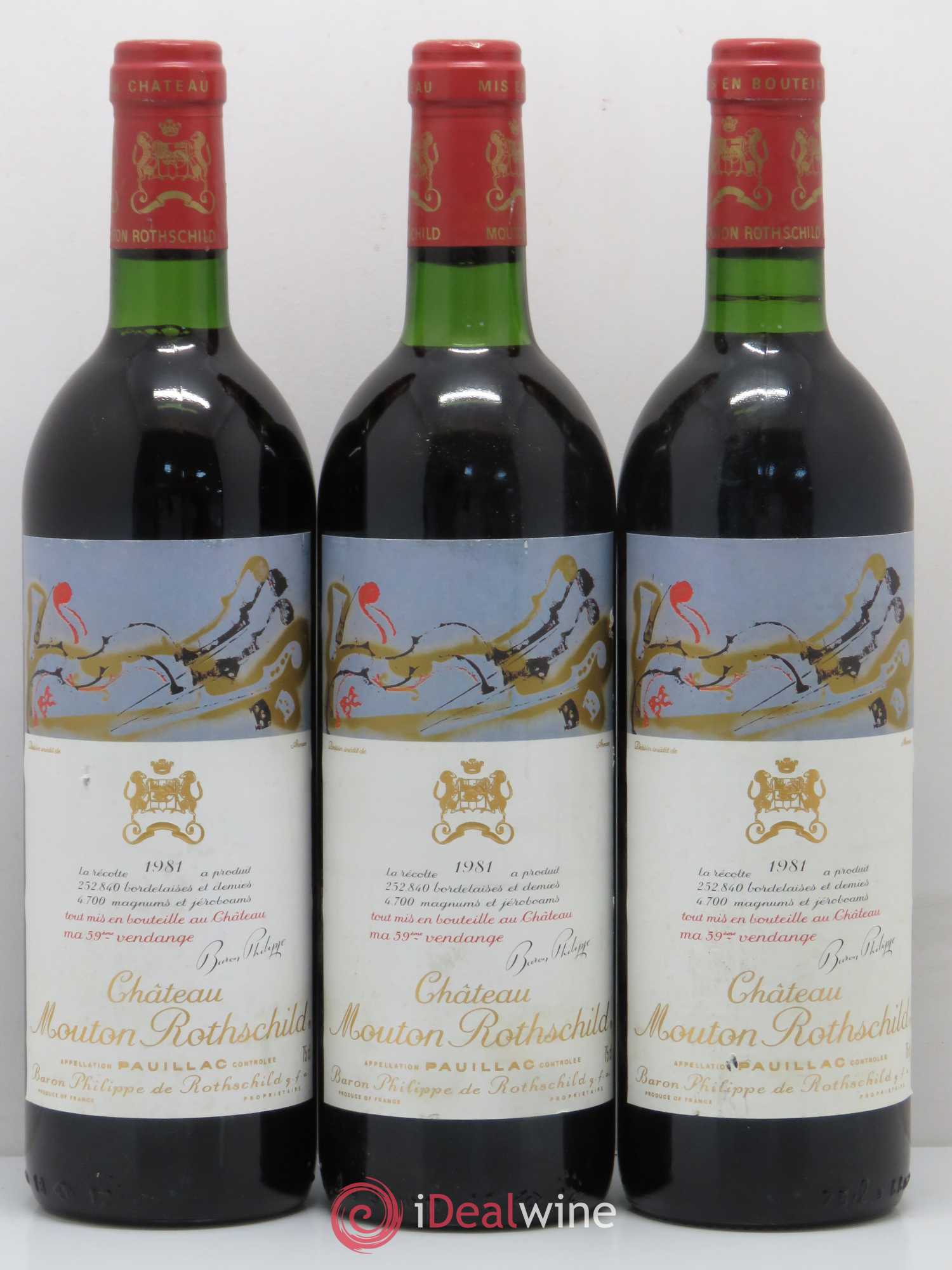 Château Mouton Rothschild 1er Grand Cru Classé 1981 - Lot de 3 bouteilles - 0