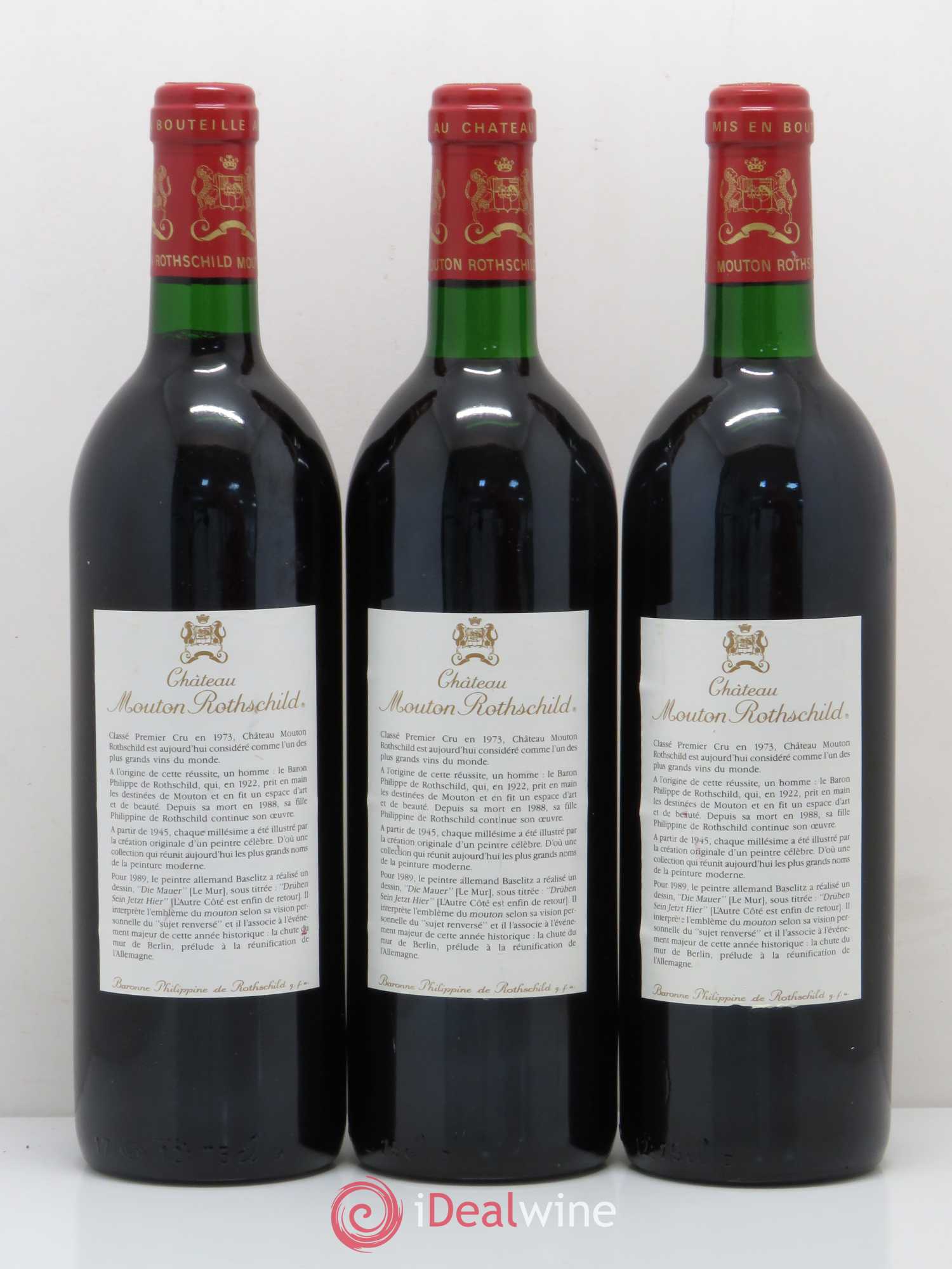 Château Mouton Rothschild 1er Grand Cru Classé 1989 - Lot de 3 bouteilles - 1