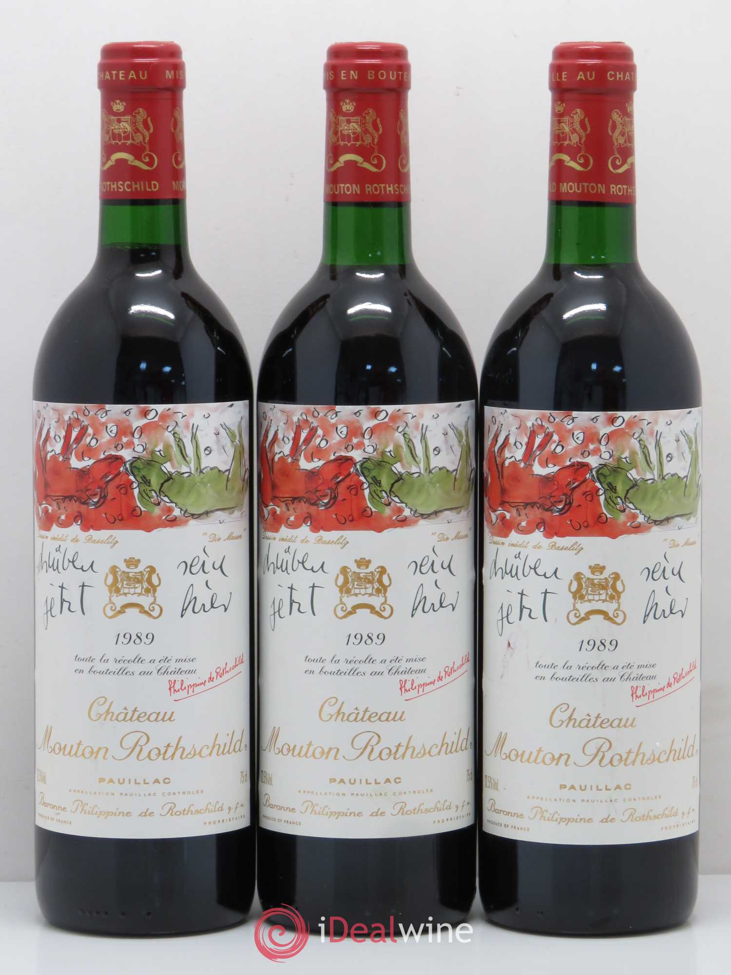 Château Mouton Rothschild 1er Grand Cru Classé 1989 - Lot de 3 bouteilles - 0