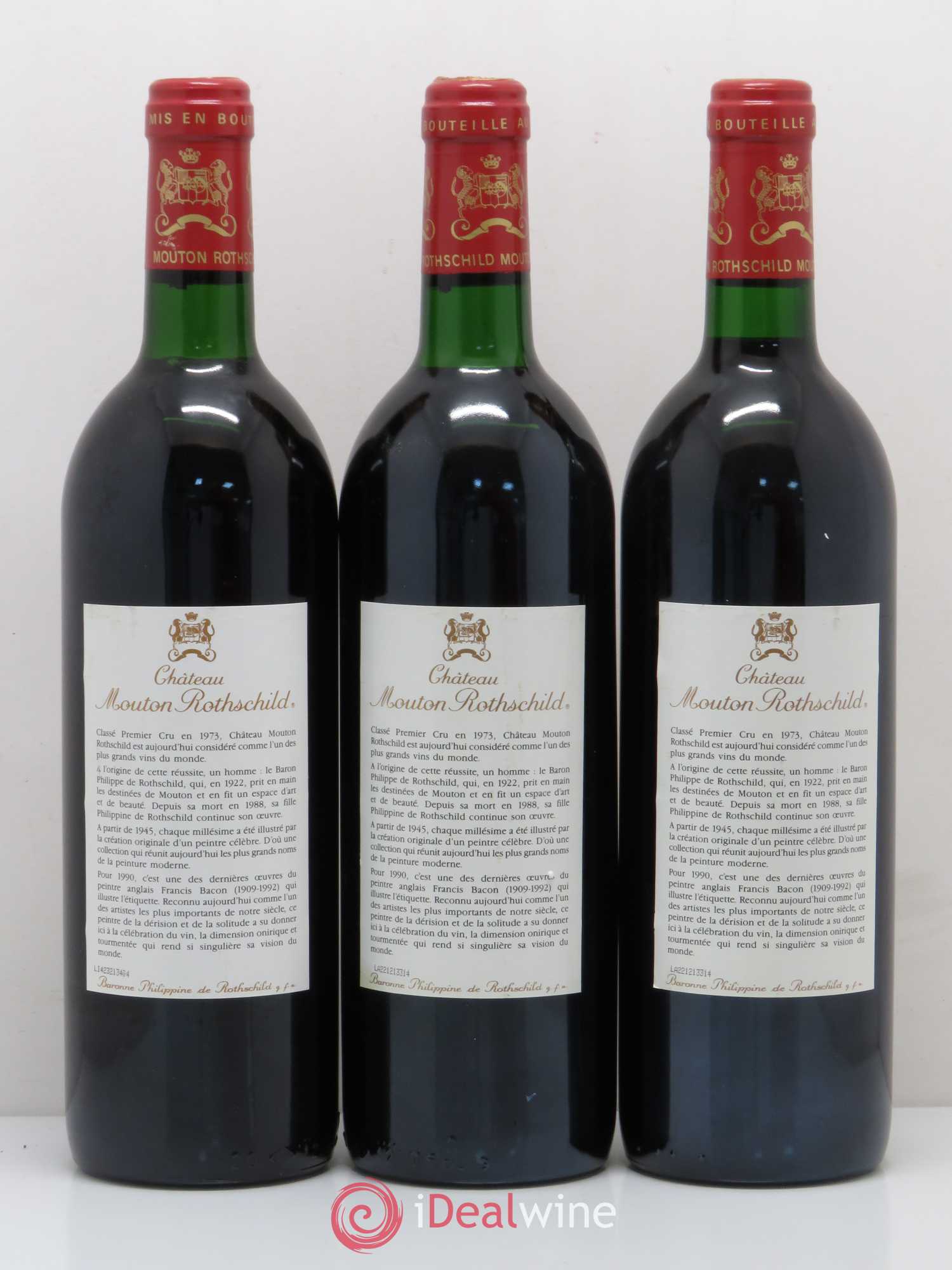 Château Mouton Rothschild 1er Grand Cru Classé 1990 - Lot de 3 bouteilles - 1