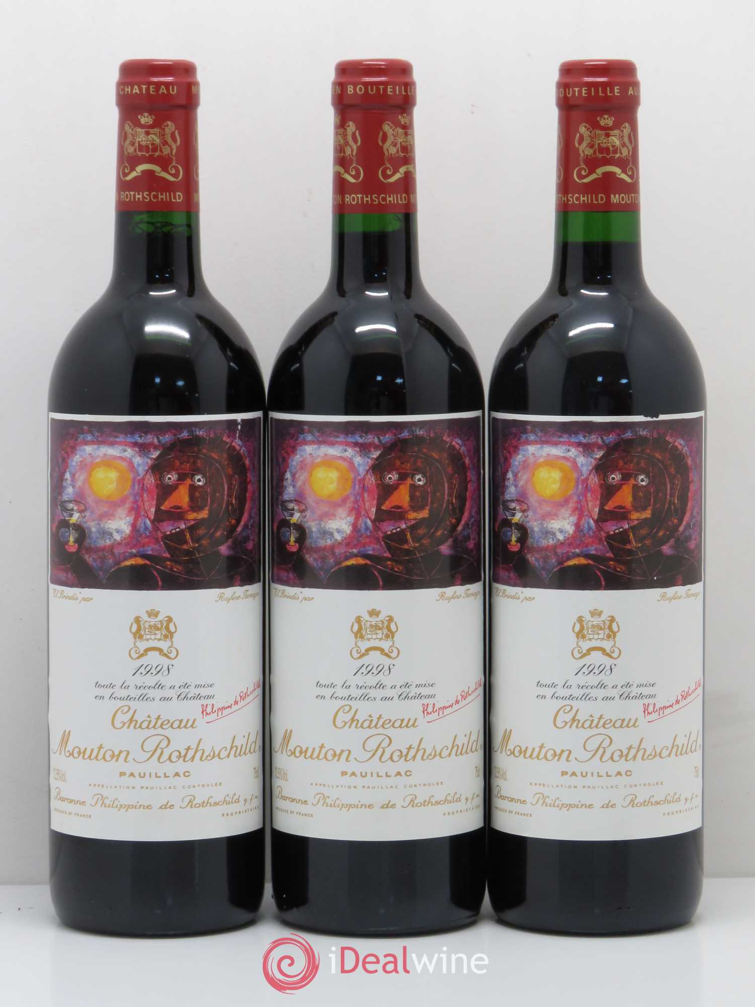 Château Mouton Rothschild 1er Grand Cru Classé 1998 - Lot de 3 bouteilles - 0