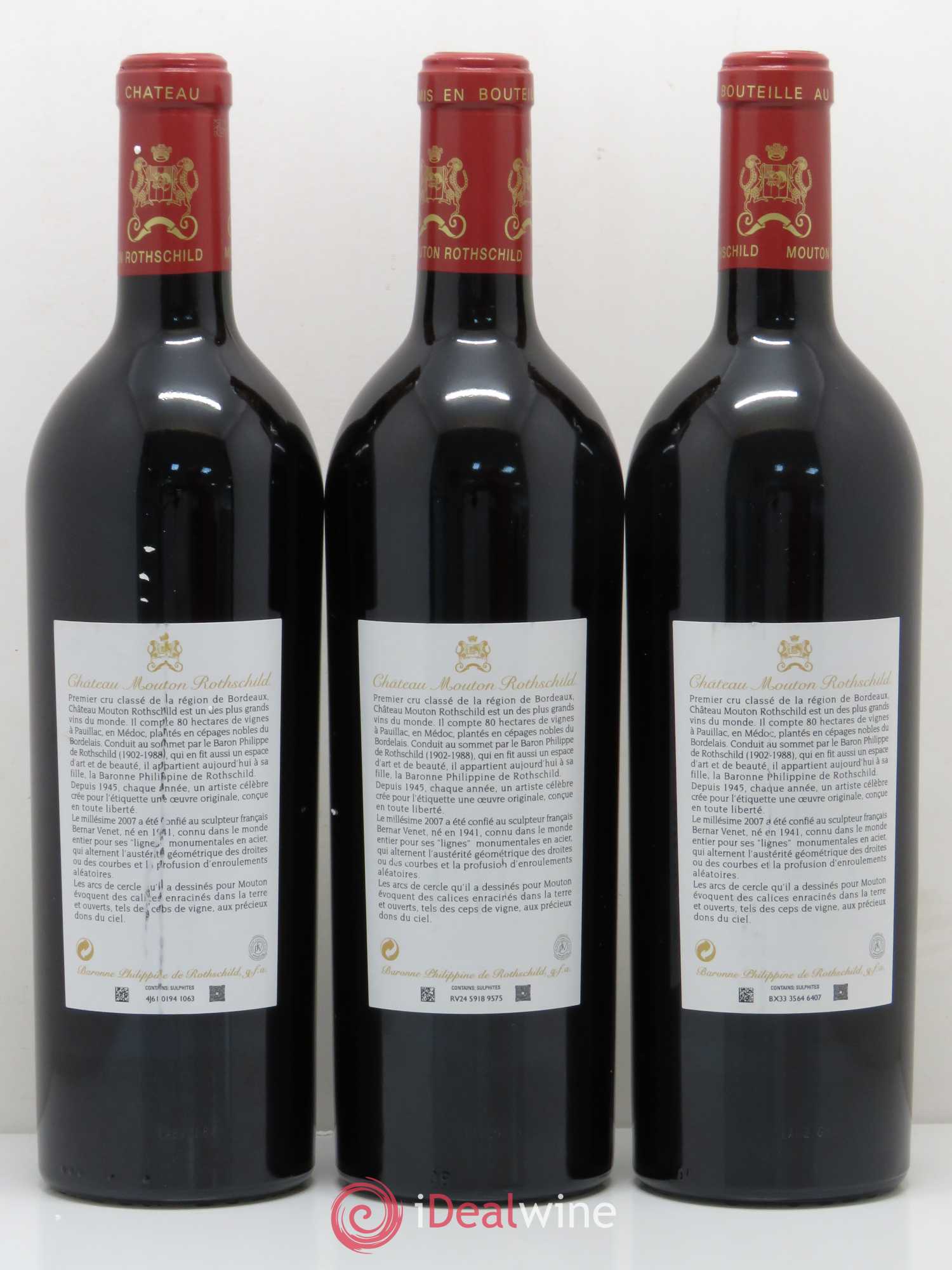 Château Mouton Rothschild 1er Grand Cru Classé 2007 - Lot de 3 bouteilles - 1