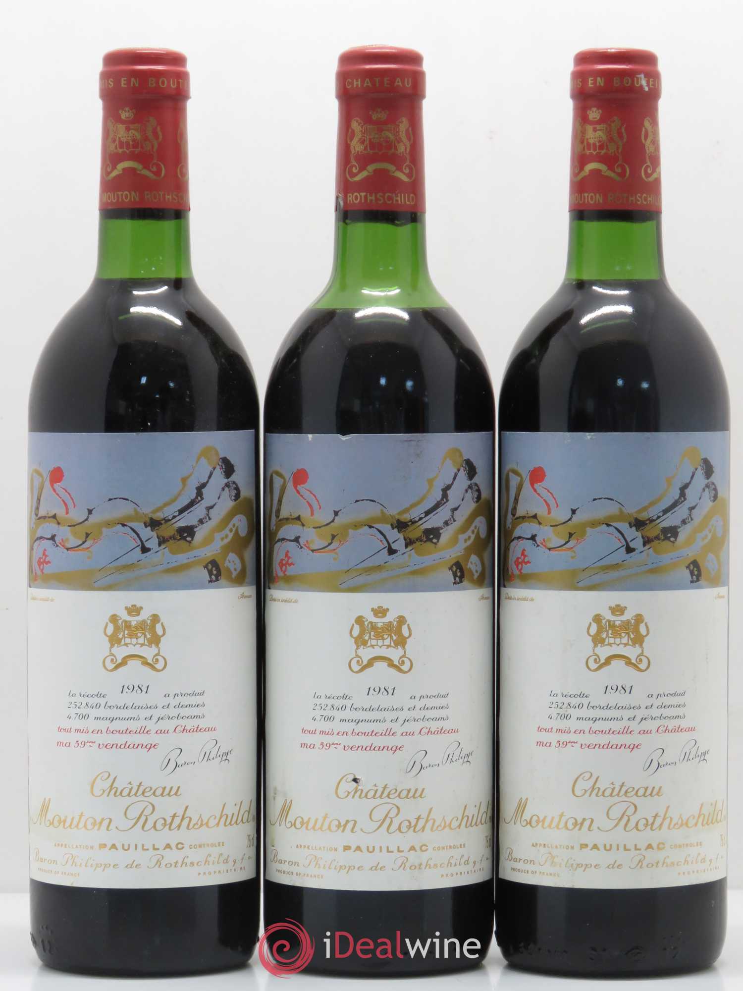 Château Mouton Rothschild 1er Grand Cru Classé 1981 - Lot de 3 bouteilles - 0