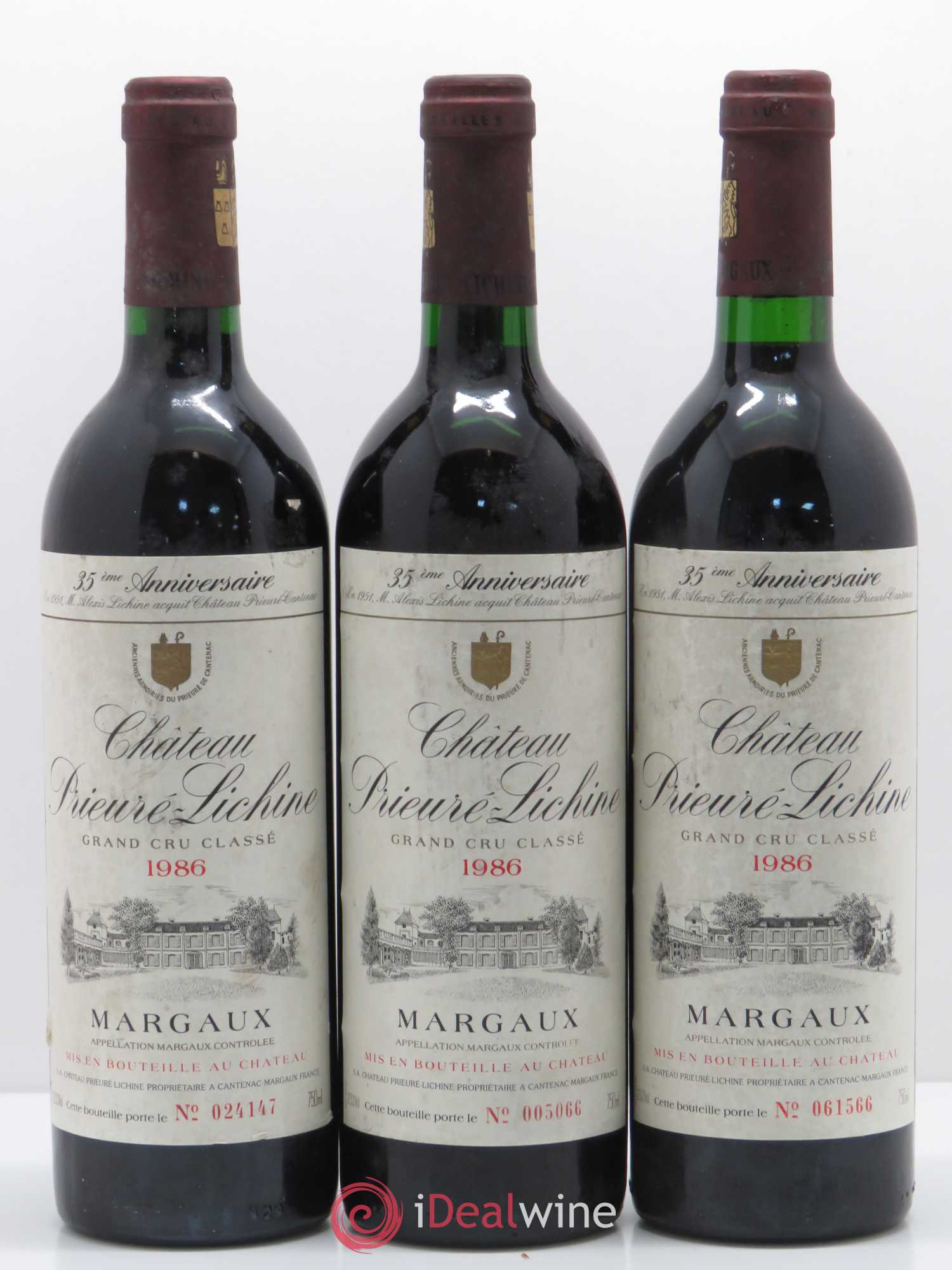 Château Prieuré Lichine 4ème Grand Cru Classé 1986 - Lot de 3 bouteilles - 0
