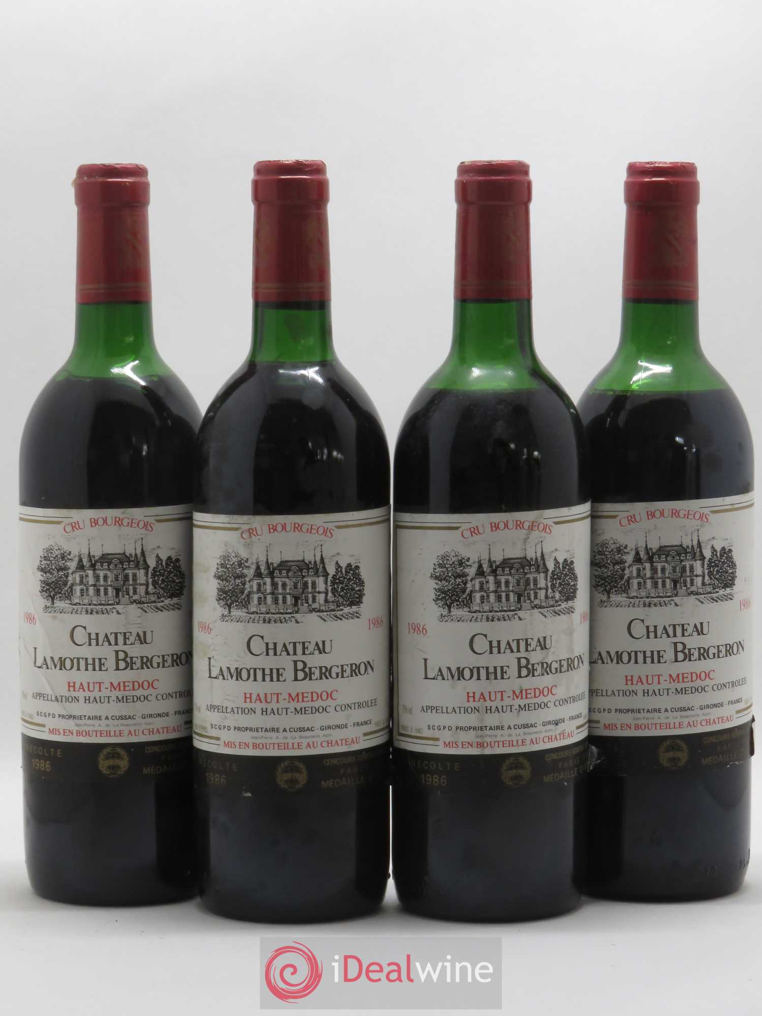 Château Lamothe Bergeron Cru Bourgeois 1986 - Lot de 4 bouteilles - 0