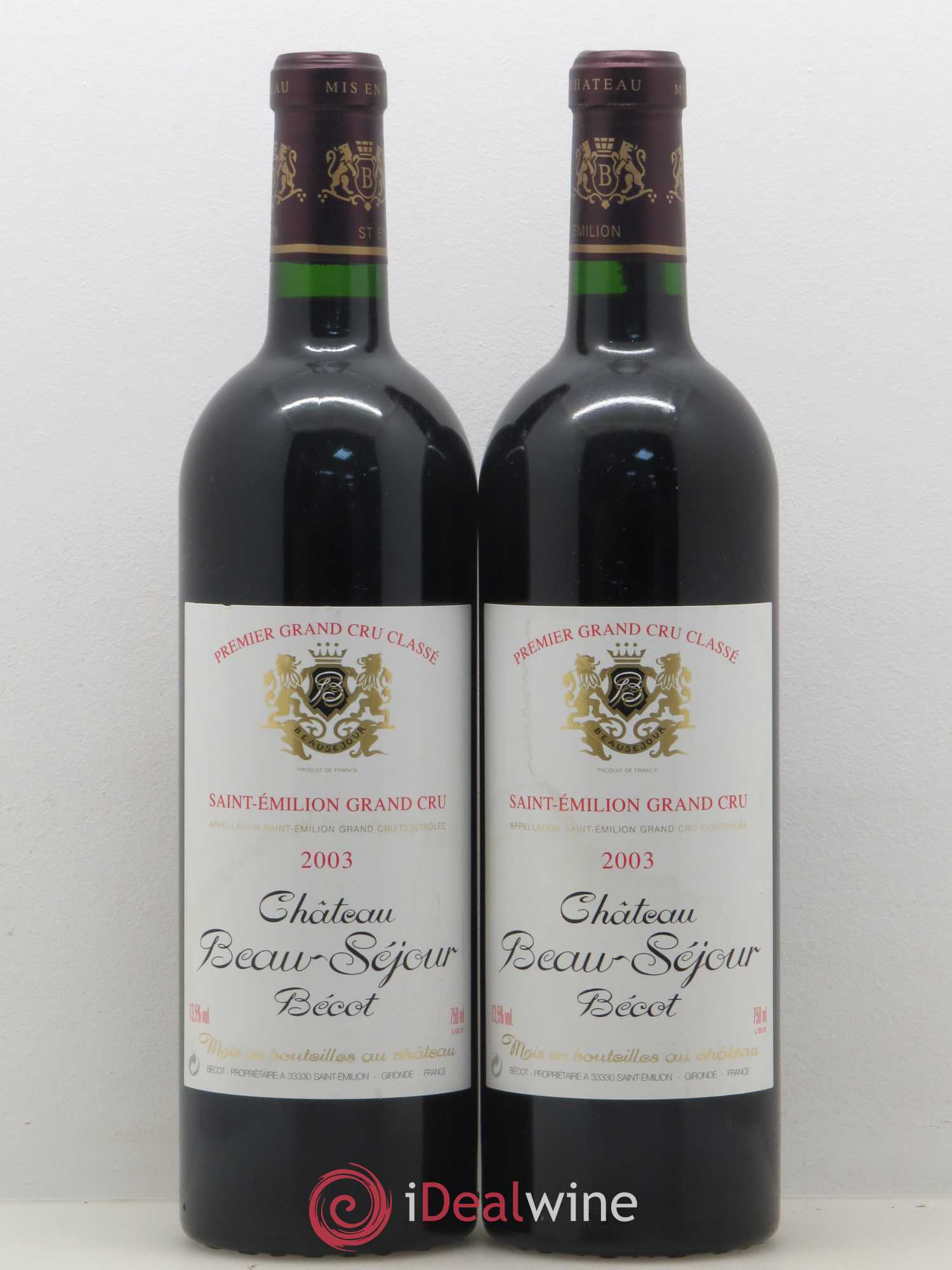 Château Beau-Séjour Bécot 1er Grand Cru Classé B 2003 - Lot de 2 bouteilles - 0