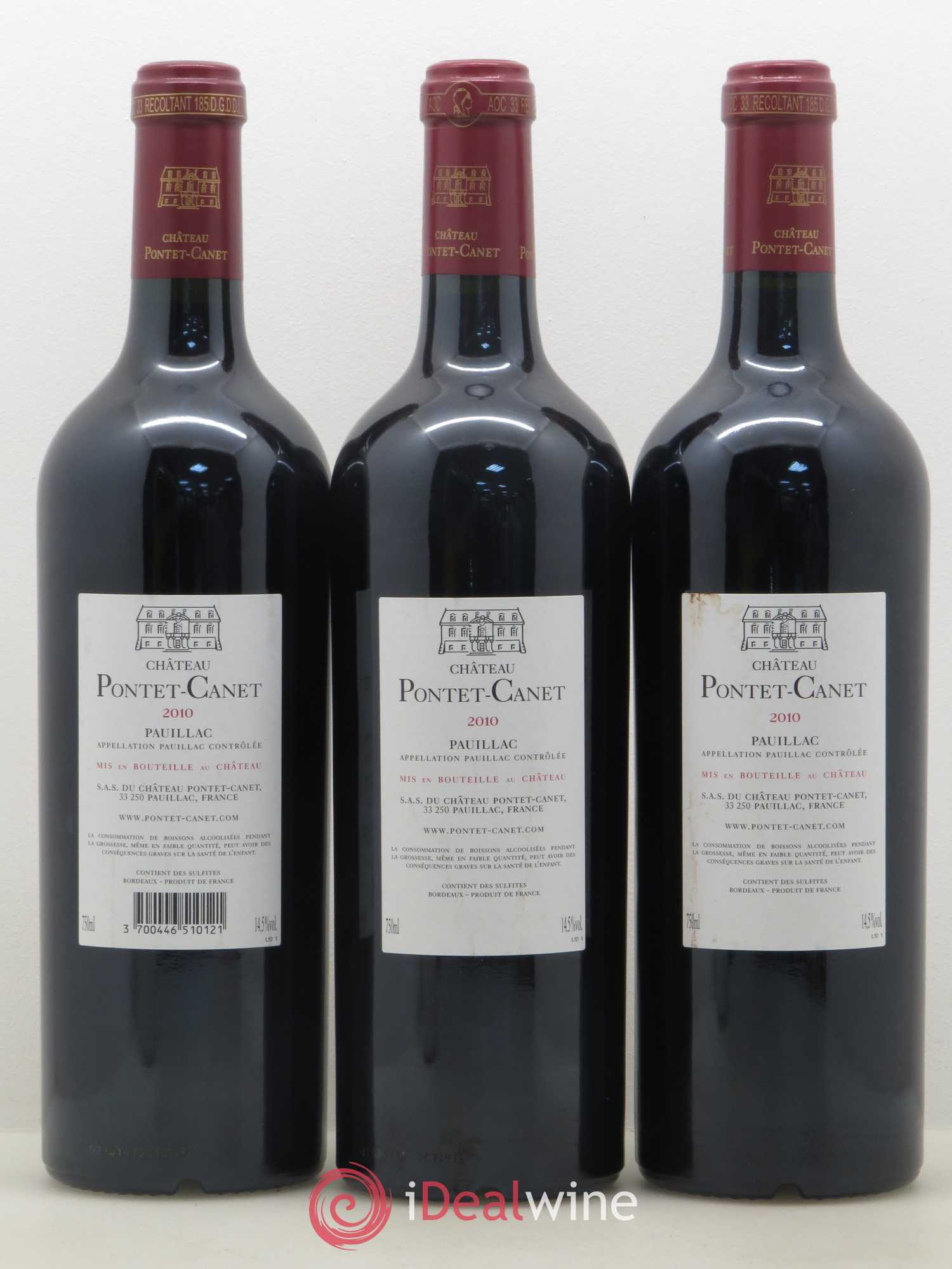 Château Pontet Canet 5ème Grand Cru Classé 2010 - Lot de 3 bouteilles - 1
