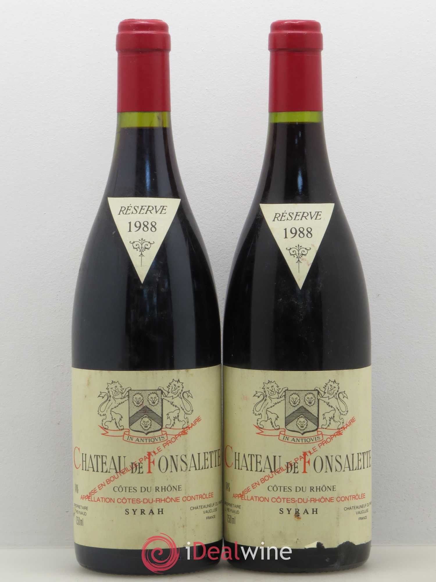 Côtes-du-Rhône Cuvée Syrah Château de Fonsalette 1988 - Lot de 2 bouteilles - 0