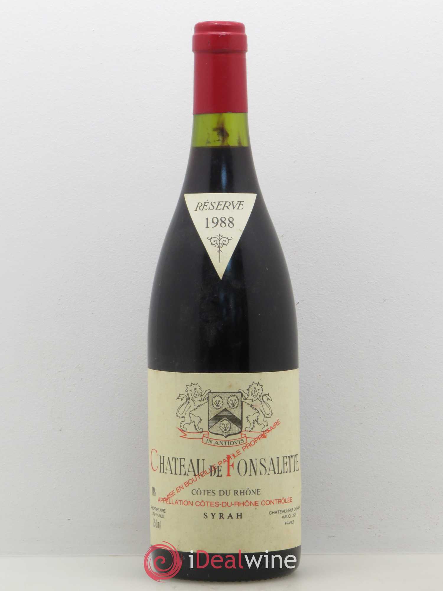 Côtes-du-Rhône Cuvée Syrah Château de Fonsalette 1988 - Lot de 1 bouteille - 0