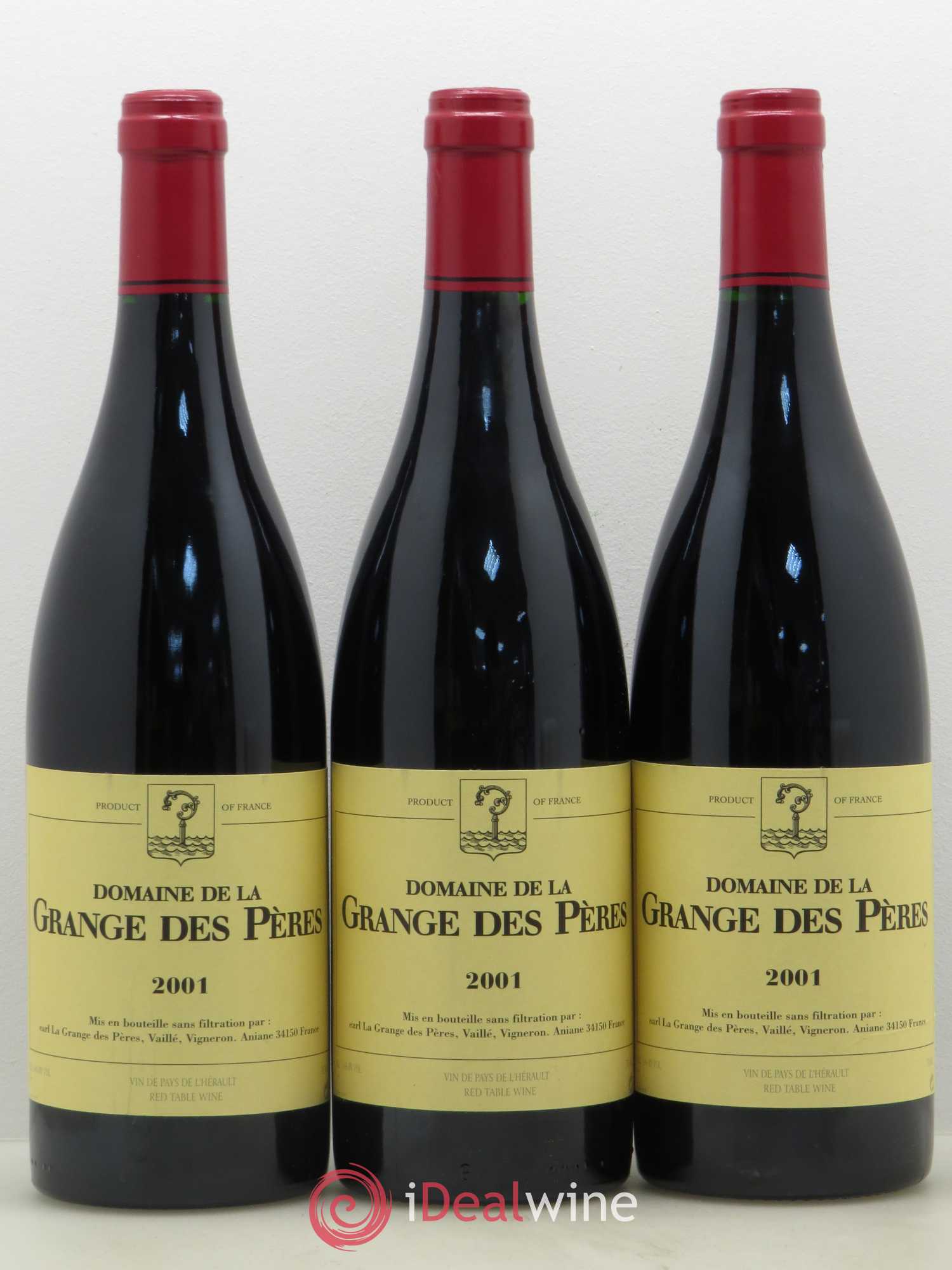 Pays d'Hérault Grange des Pères Laurent Vaillé 2001 - Lot de 3 bouteilles - 0