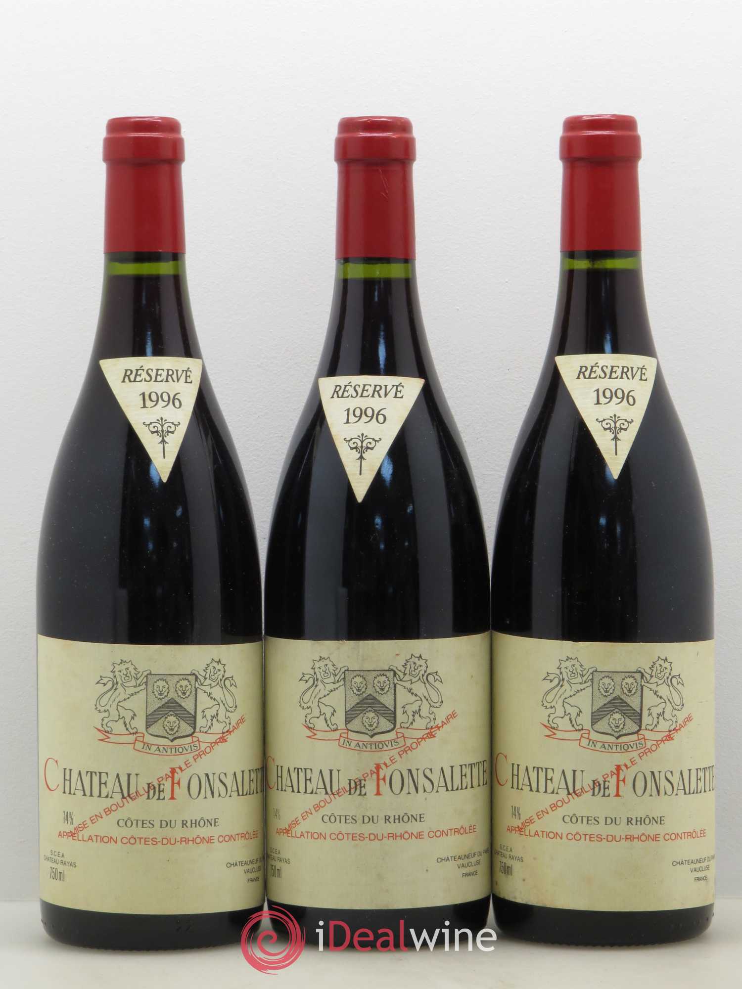Côtes-du-Rhône Château de Fonsalette Emmanuel Reynaud 1996 - Lot de 3 bouteilles - 0