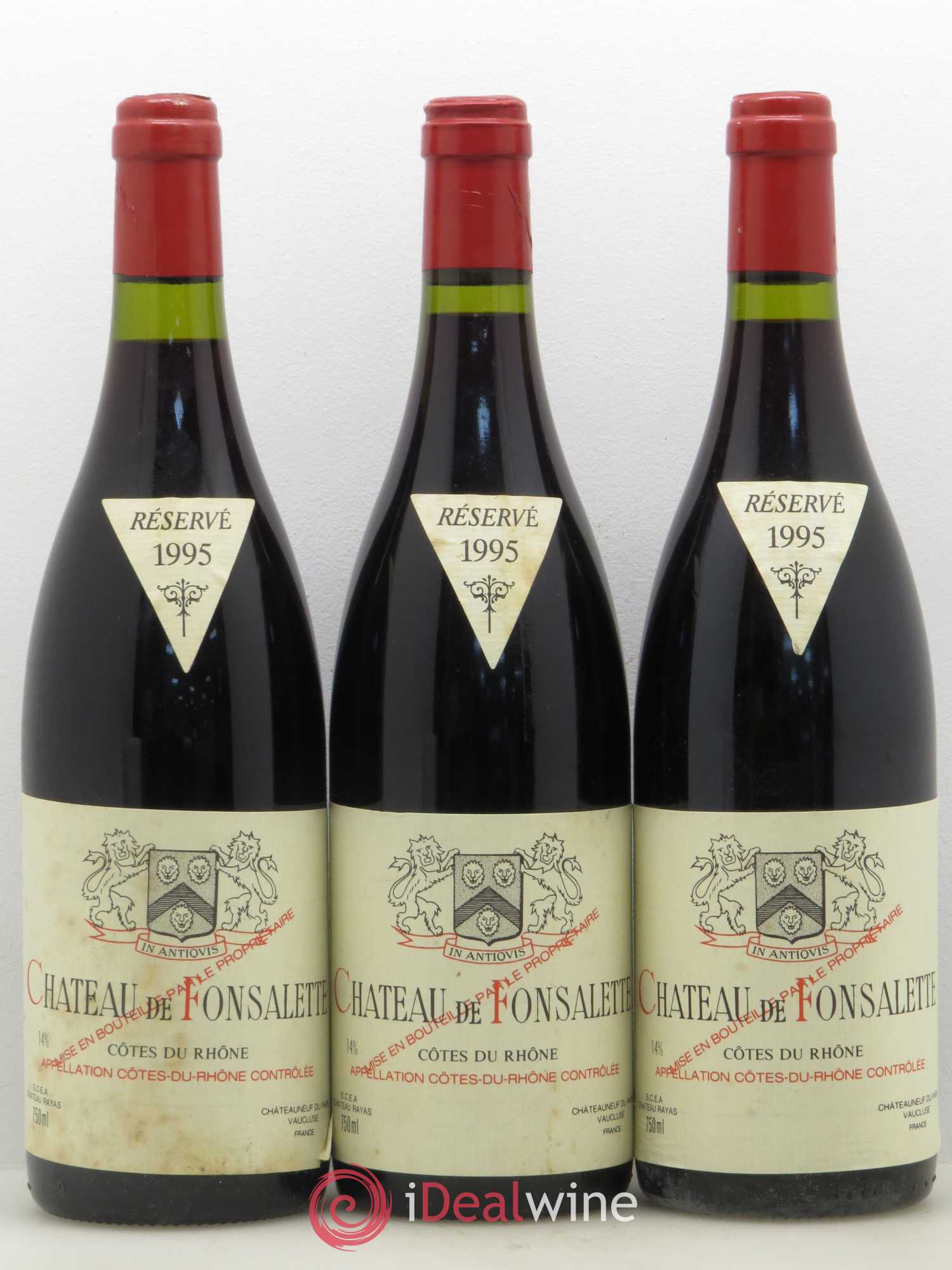 Côtes-du-Rhône Château de Fonsalette Emmanuel Reynaud 1995 - Lot de 3 bouteilles - 0