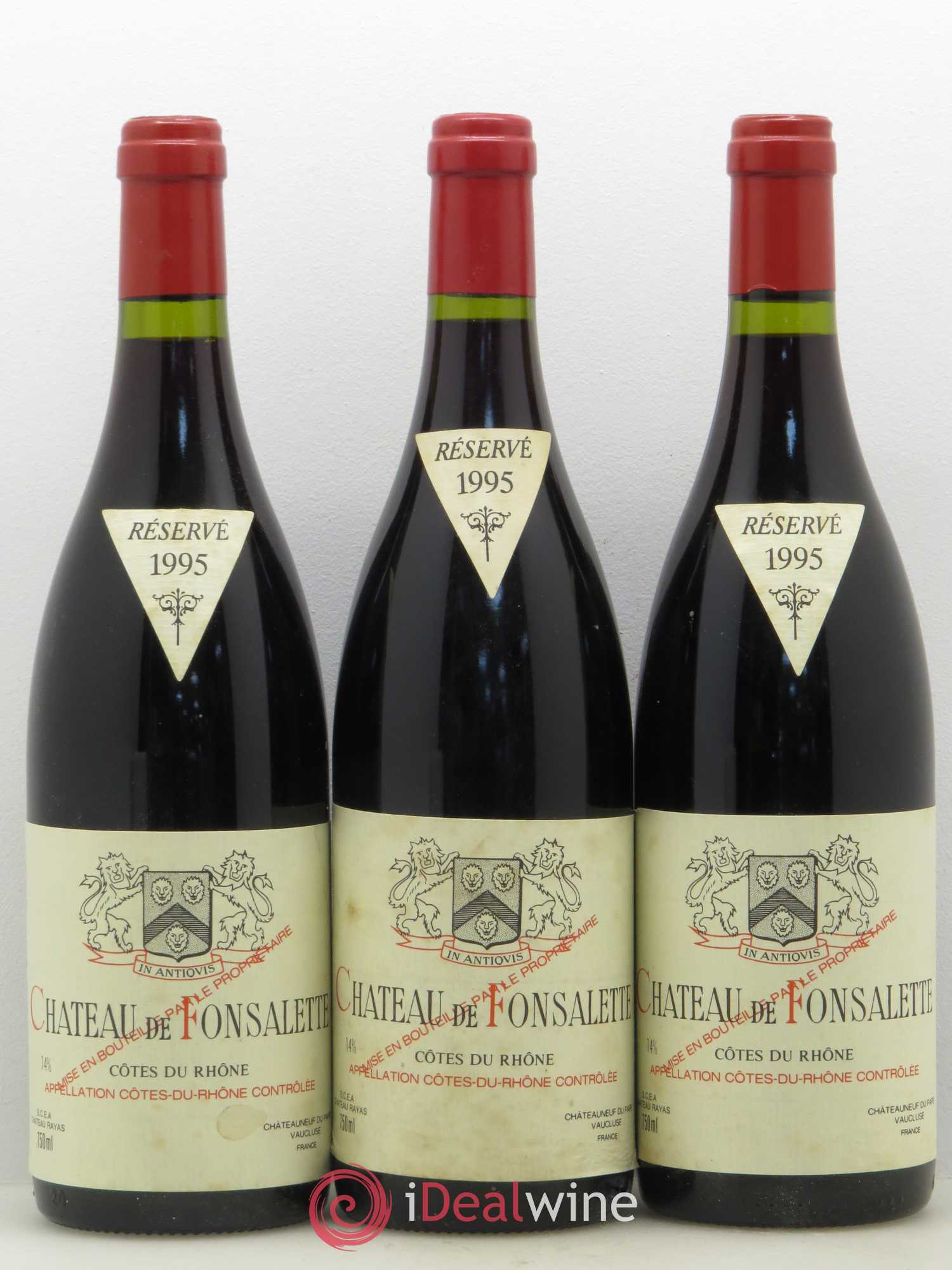 Côtes-du-Rhône Château de Fonsalette Emmanuel Reynaud 1995 - Lot de 3 bouteilles - 0