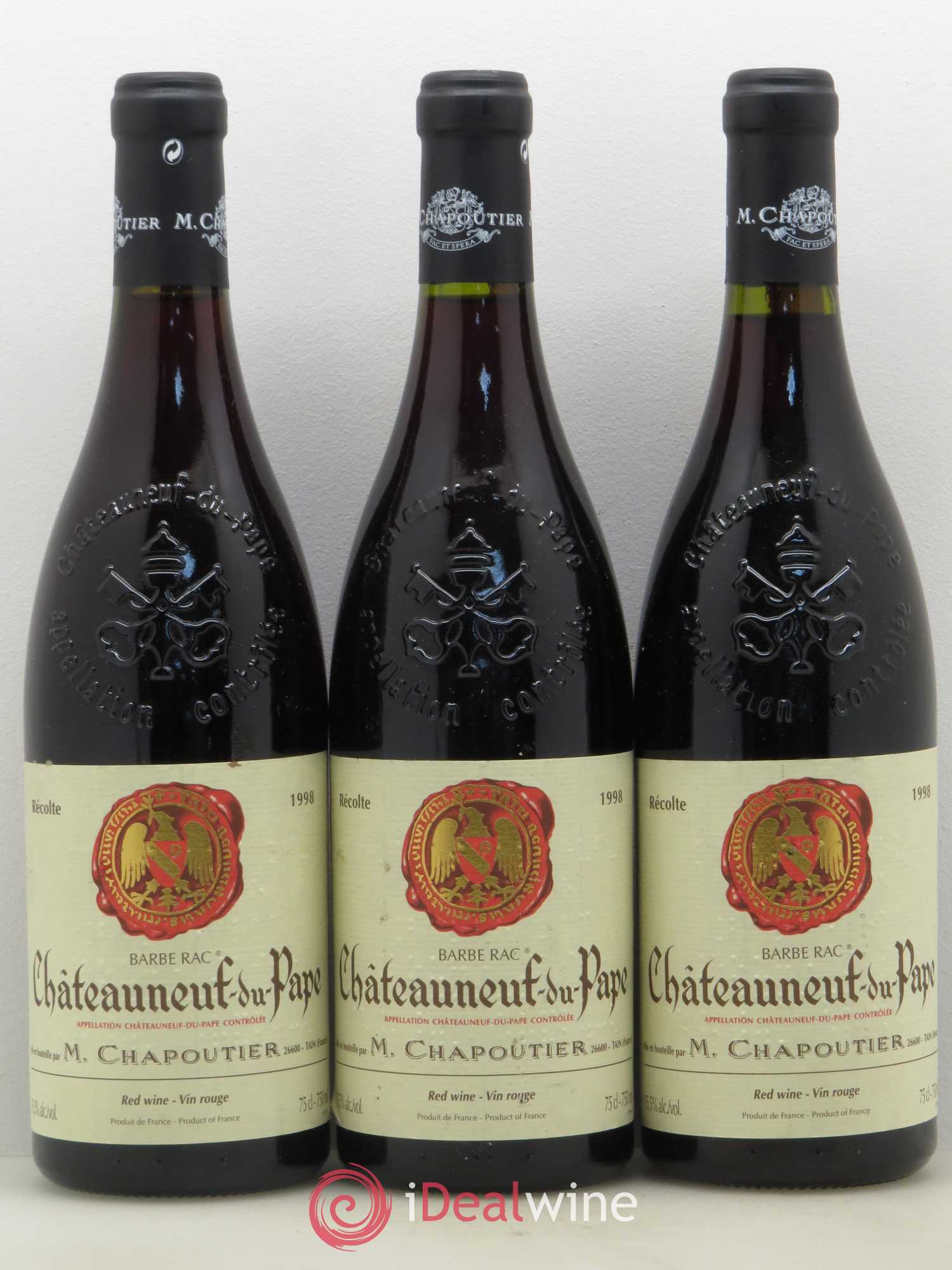 Châteauneuf-du-Pape Barbe Rac Chapoutier 1998 - Lot de 3 bouteilles - 0