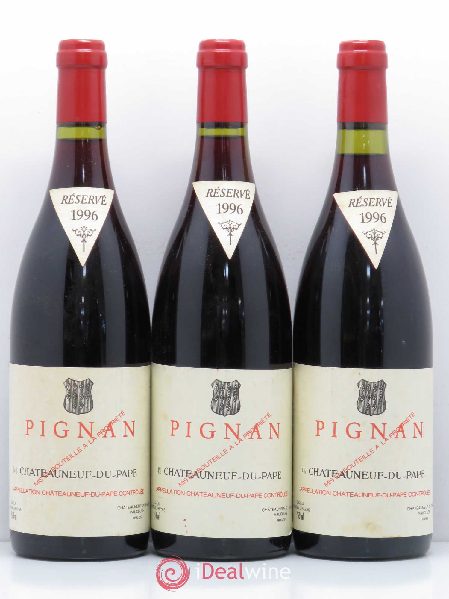 Châteauneuf-du-Pape Pignan Emmanuel Reynaud 1996 - Lot de 3 bouteilles - 0
