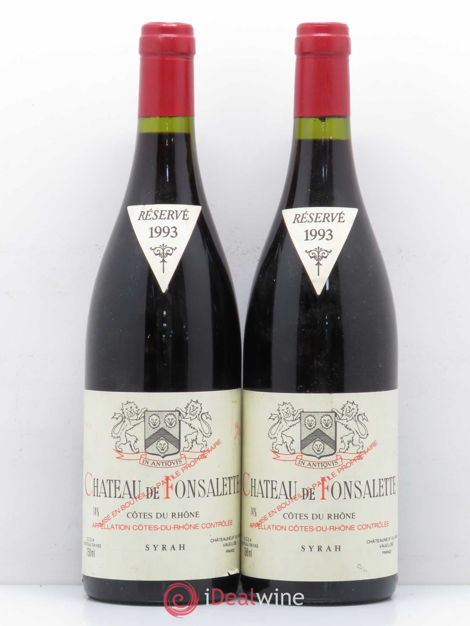 Côtes-du-Rhône Cuvée Syrah Château de Fonsalette 1993 - Lot de 2 bouteilles - 0