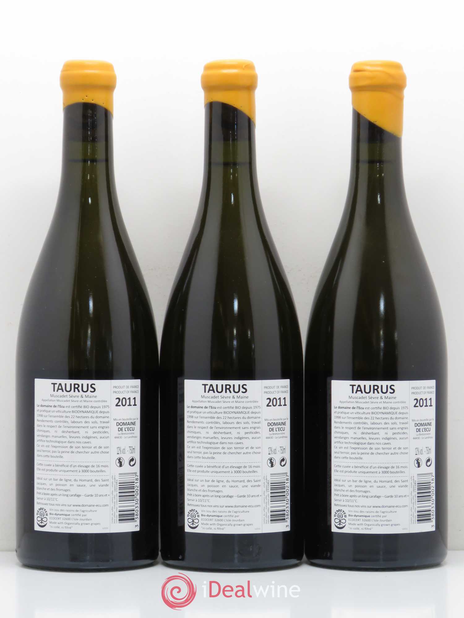 Vin de France (ex-Muscadet-Sèvre-et-Maine) Taurus Domaine de L'Ecu 2011 - Lot de 3 bouteilles - 1
