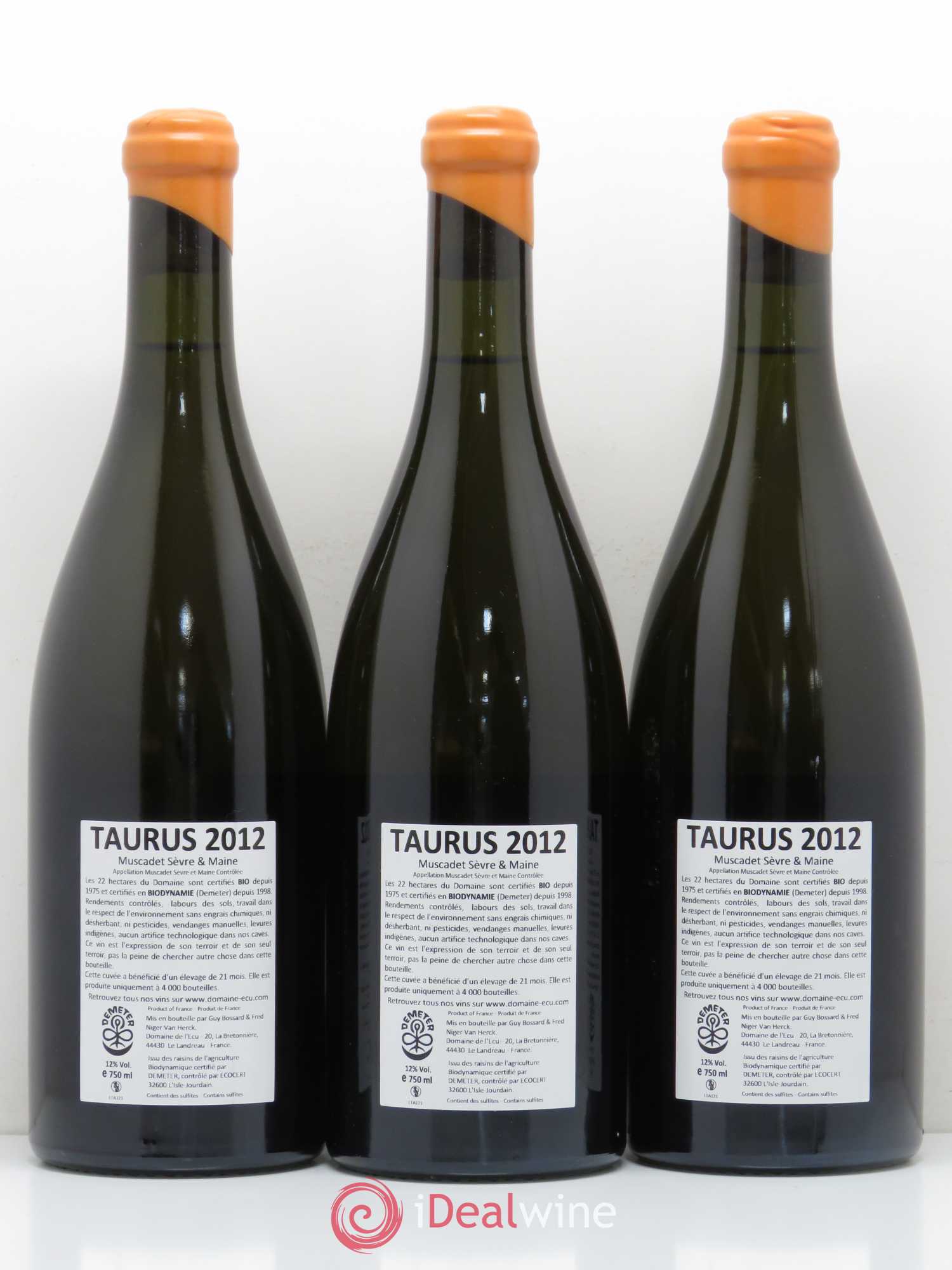 Vin de France (ex-Muscadet-Sèvre-et-Maine) Taurus Domaine de L'Ecu 2012 - Lot de 3 bouteilles - 1