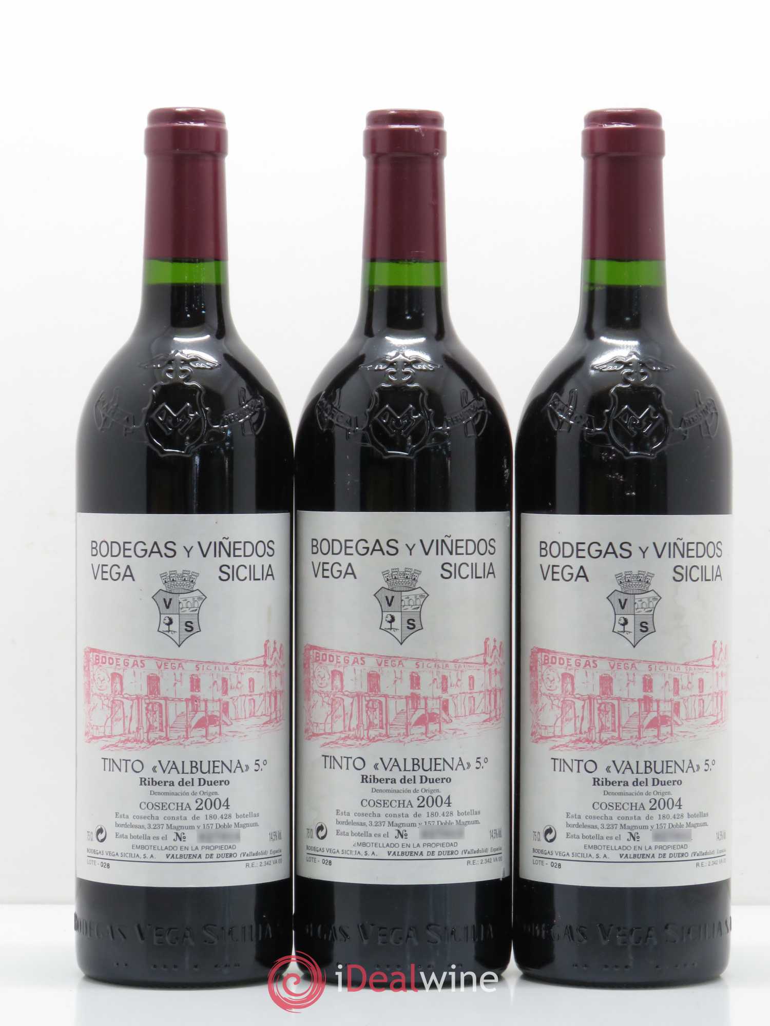 Ribera Del Duero DO Vega Sicilia Valbuena 5 ano Famille Alvarez 2004 - Lot de 3 bouteilles - 0