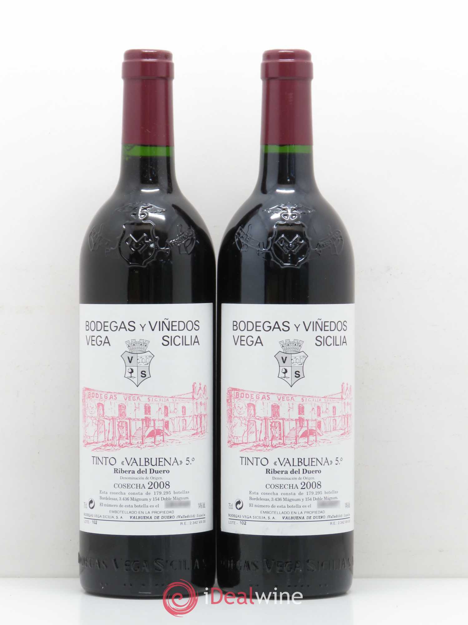 Ribera Del Duero DO Vega Sicilia Valbuena 5 ano Famille Alvarez 2008 - Lot de 2 bouteilles - 0