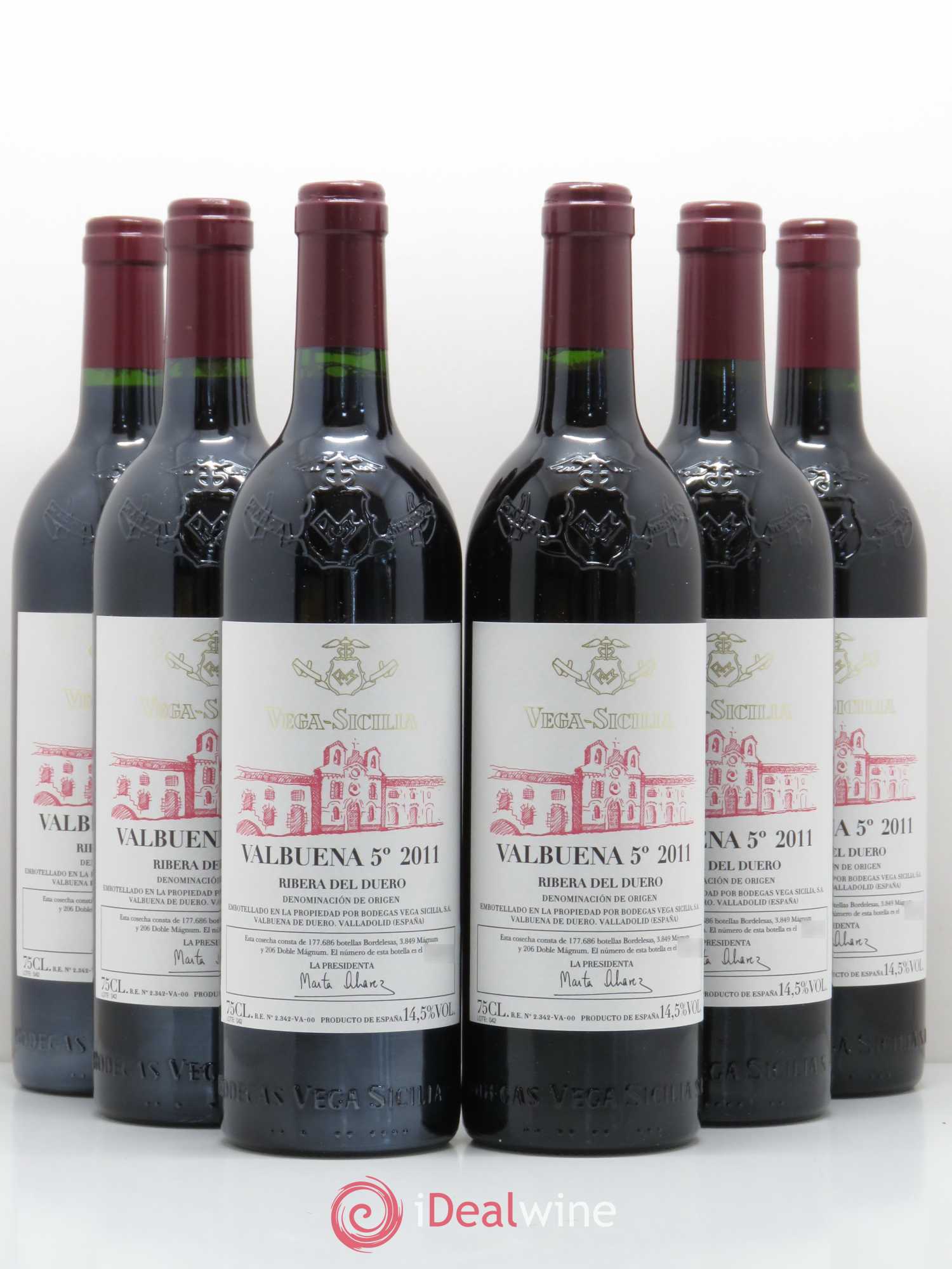 Ribera Del Duero DO Vega Sicilia Valbuena 5 ano Famille Alvarez 2011 - Lot de 6 bouteilles - 0