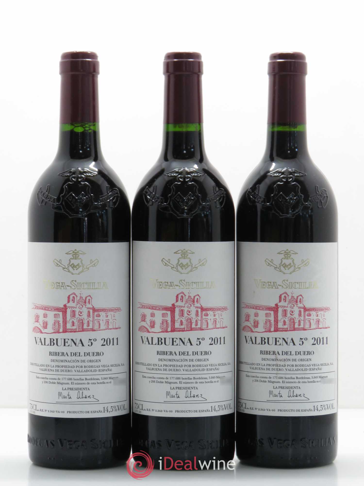 Ribera Del Duero DO Vega Sicilia Valbuena 5 ano Famille Alvarez 2011 - Lot de 3 bouteilles - 0