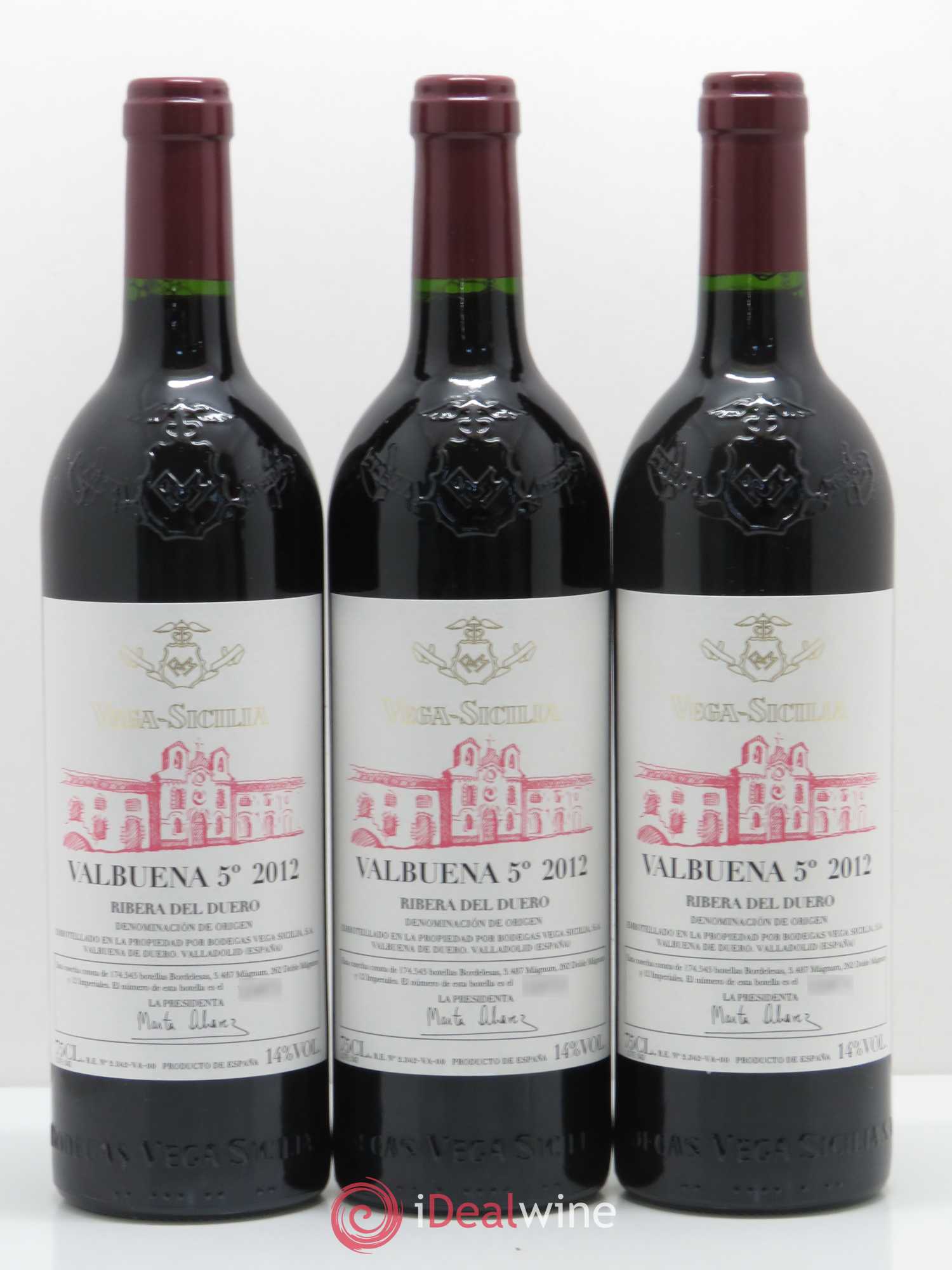 Ribera Del Duero DO Vega Sicilia Valbuena 5 ano Famille Alvarez 2012 - Lot de 3 bouteilles - 0