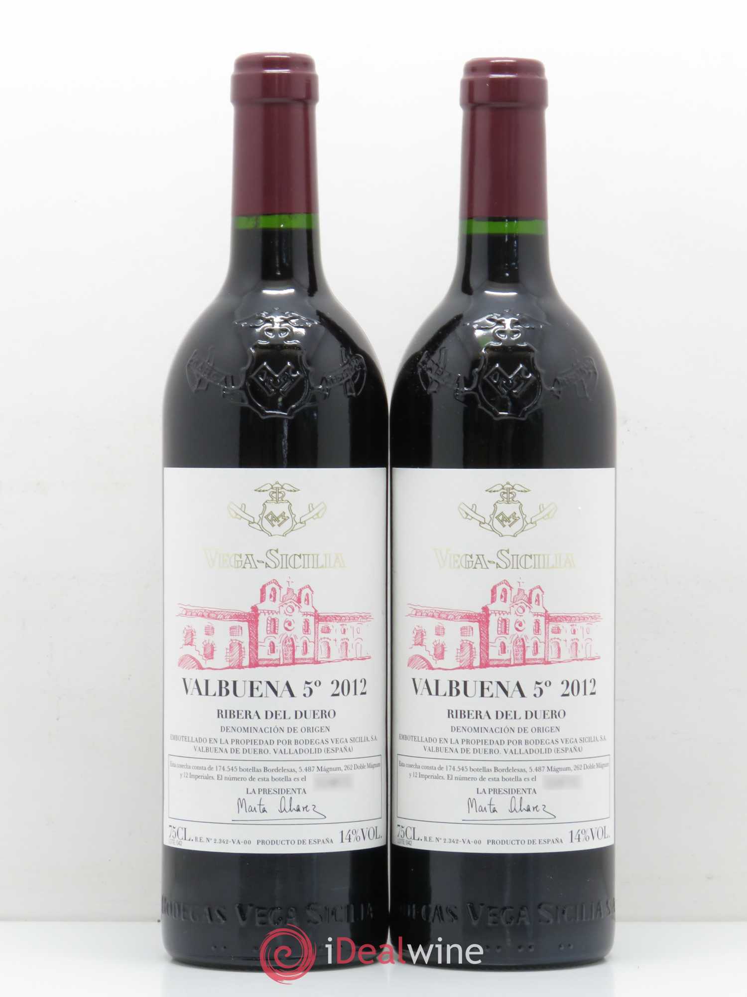 Ribera Del Duero DO Vega Sicilia Valbuena 5 ano Famille Alvarez 2012 - Lot de 2 bouteilles - 0