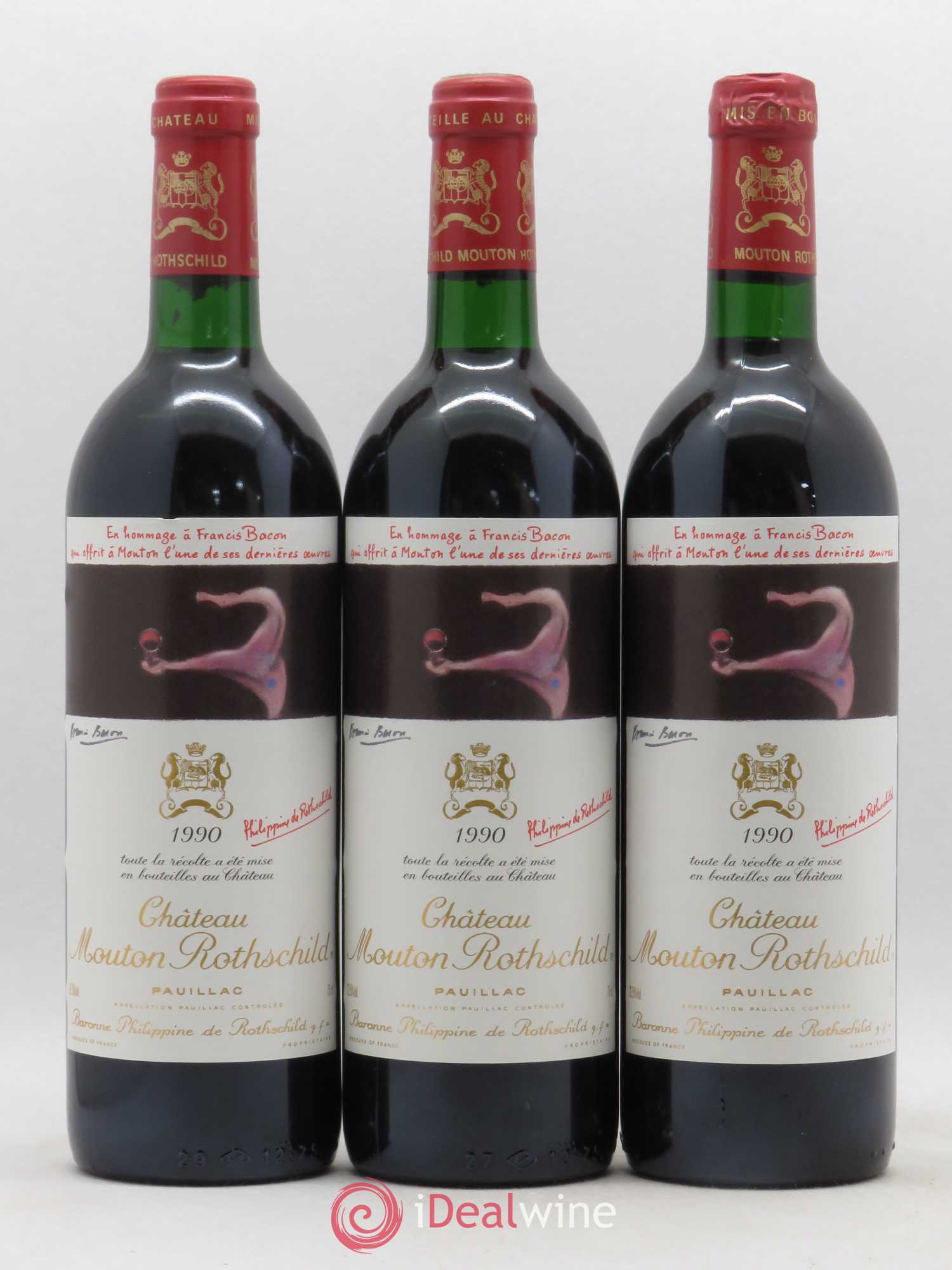 Château Mouton Rothschild 1er Grand Cru Classé 1990 - Lot de 3 bouteilles - 0