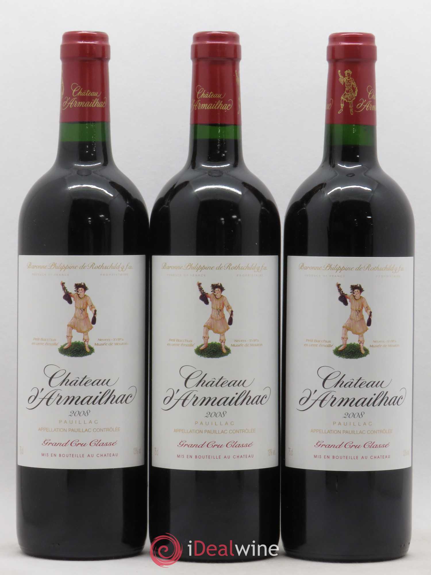 Château d' Armailhac - Mouton Baron(ne) Philippe 5ème Grand Cru Classé 2008 - Lot de 3 bouteilles - 0