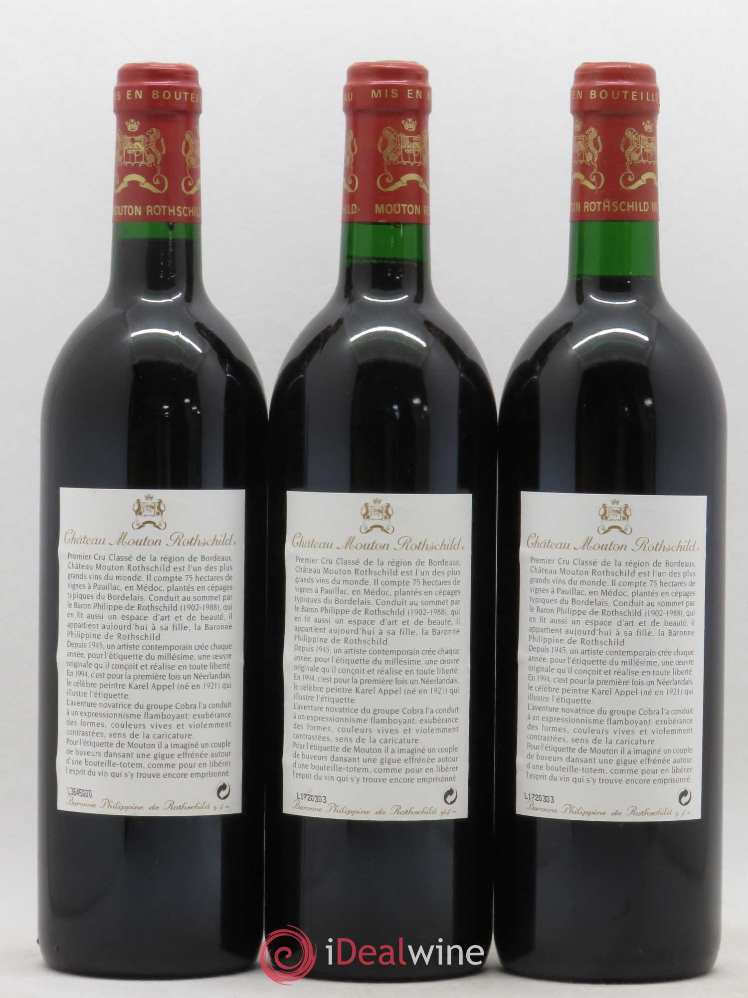 Château Mouton Rothschild 1er Grand Cru Classé 1994 - Lot de 3 bouteilles - 1