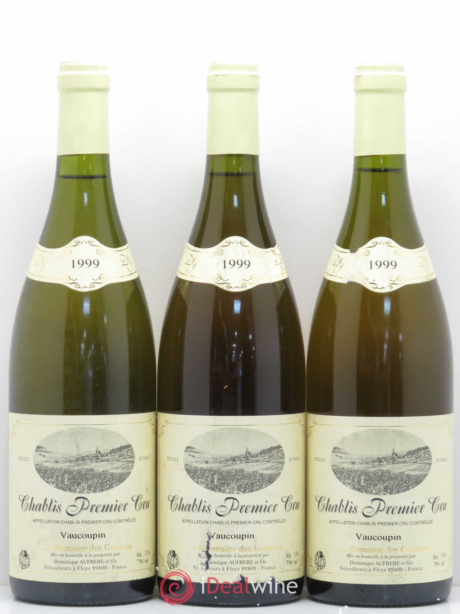 Chablis 1er Cru Vaucoupin Domaine Des Genèves Dominique Aufrère Et Fils 1999 - Posten von 3 Flaschen - 0
