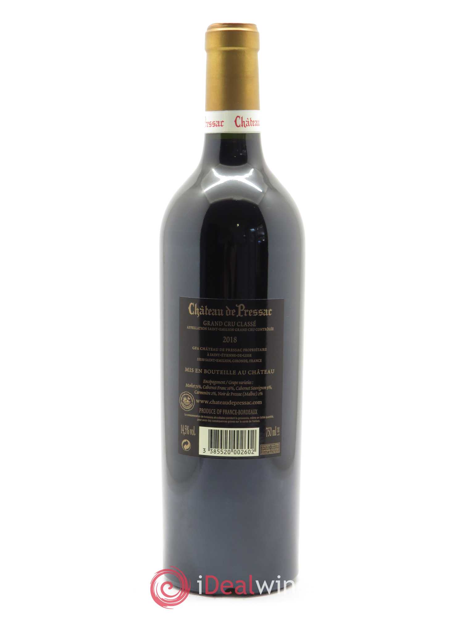 Château de Pressac Grand Cru Classé 2018 - Lot de 1 bouteille - 1