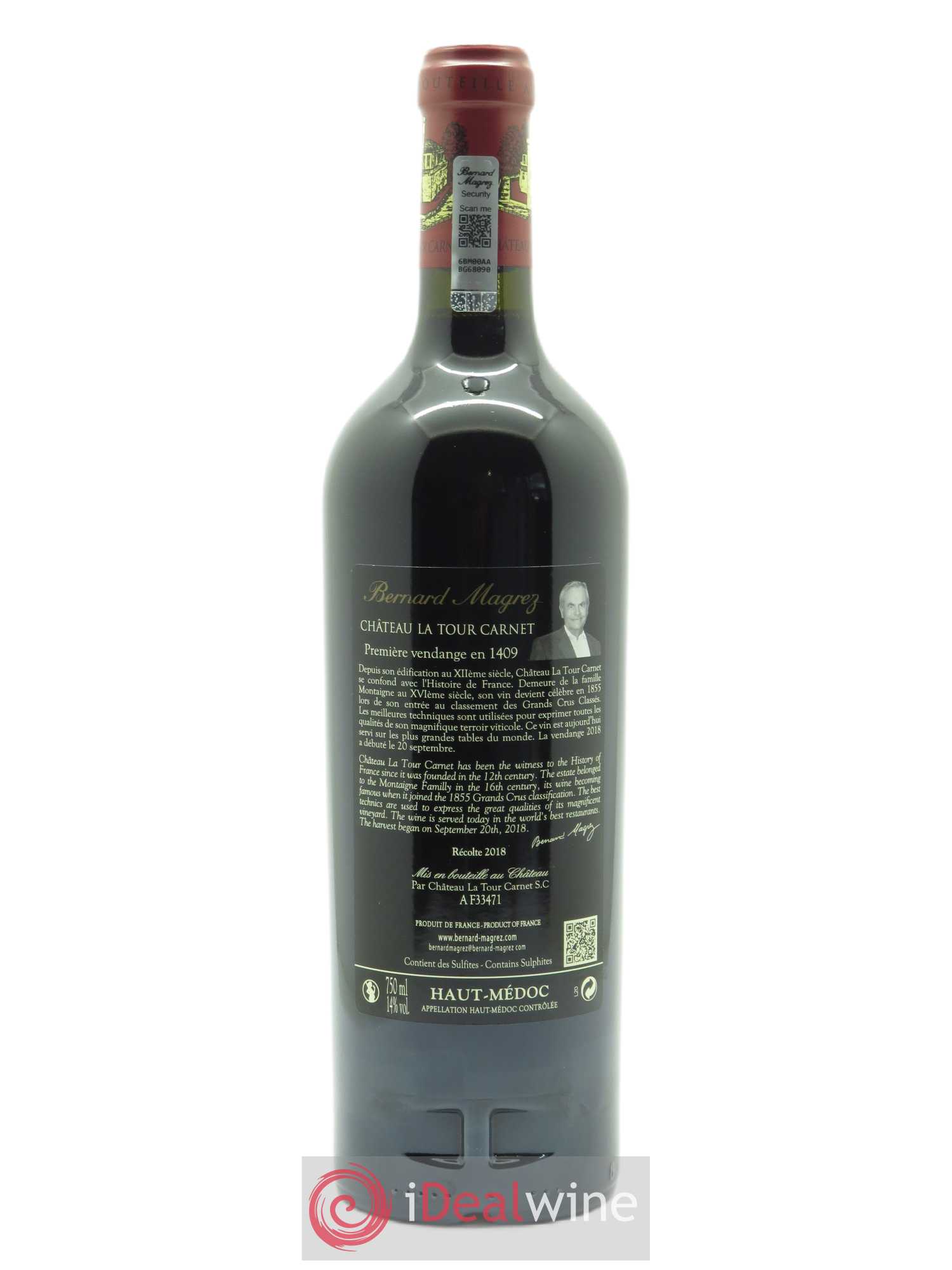 Château la Tour Carnet 4ème Grand Cru Classé (CBO à partir de 6 bts) 2018 - Lot de 1 bouteille - 1