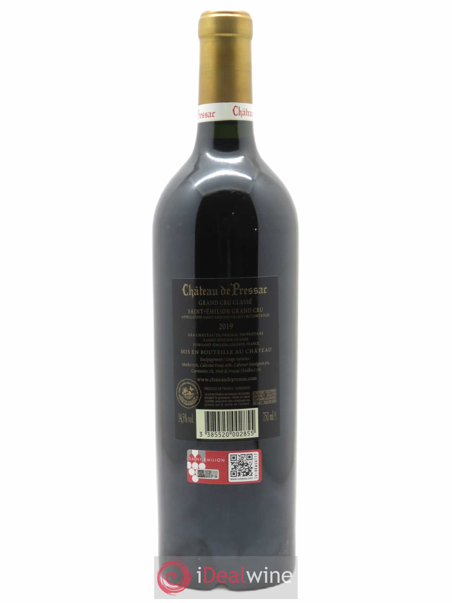 Château de Pressac Grand Cru Classé (OWC if 12 bts) 2019 - Lot of 1 bottle - 1